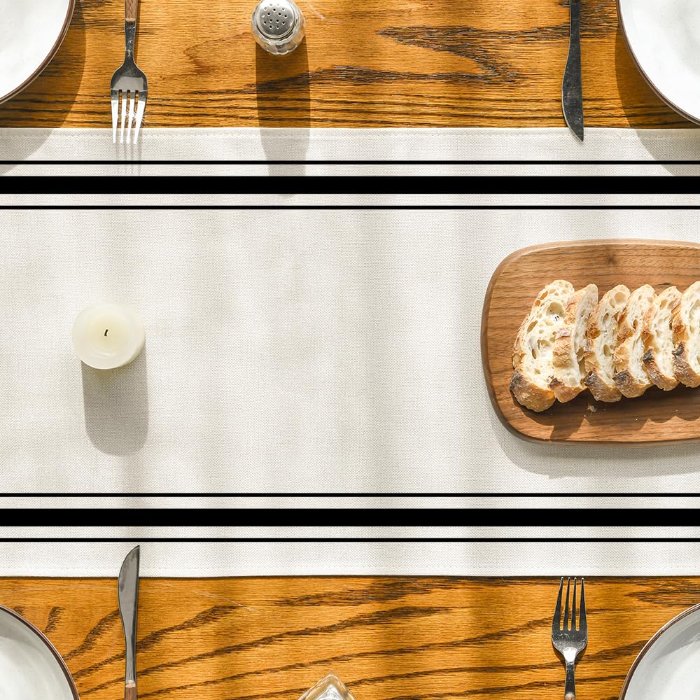 Artoid Mode Black Simple French Stripe Table Runner, Seasonal Spring Summer Kitchen Dining Table Decoration for Home Party Decor 13x72 Inch Artoid Mode