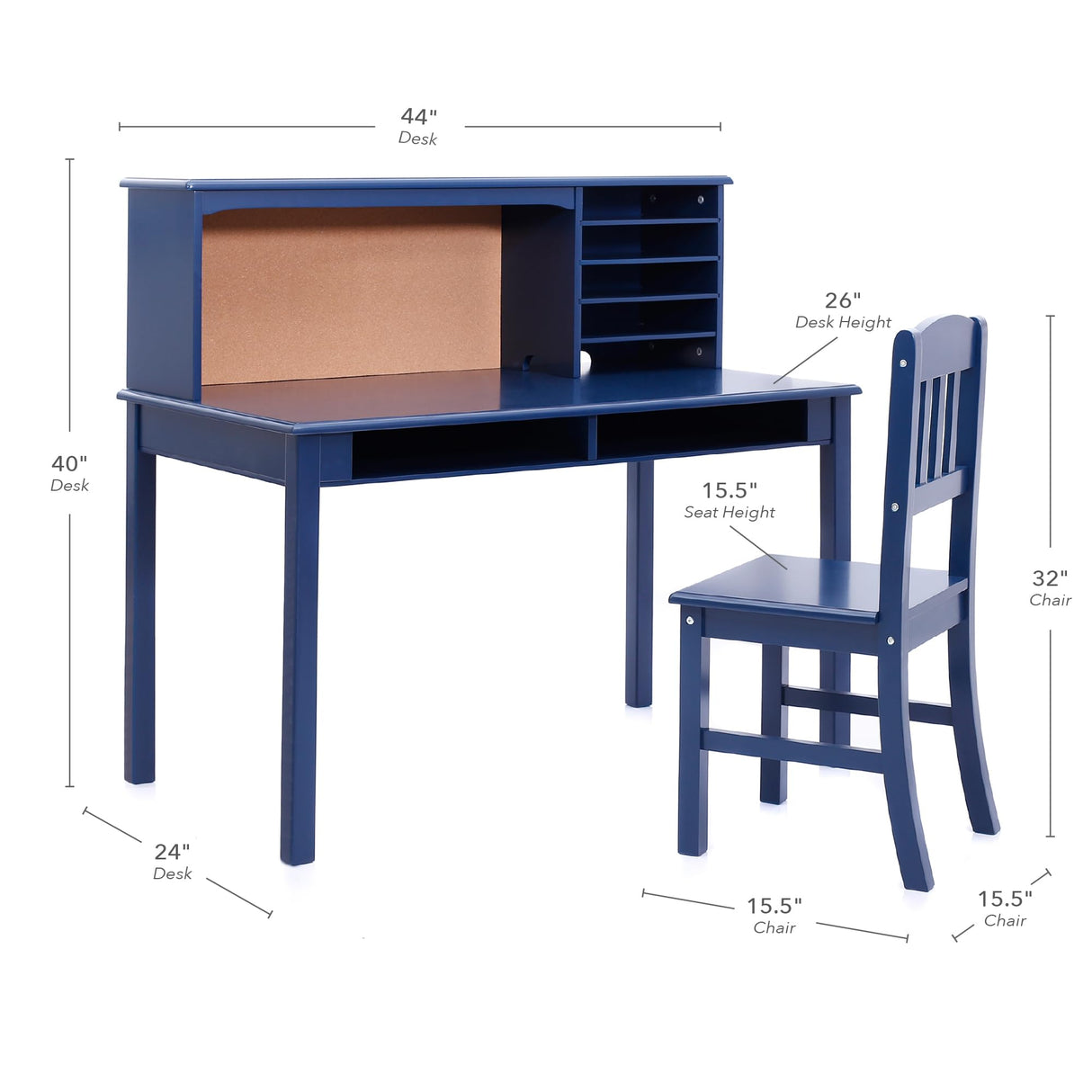 Guidecraft Kids Media Desk and Chair Set - Navy: Student's Workstation with Storage, Wooden Writing Table with Hutch and Shelves for Kids Bedroom, Boys Study Desk Set Guidecraft