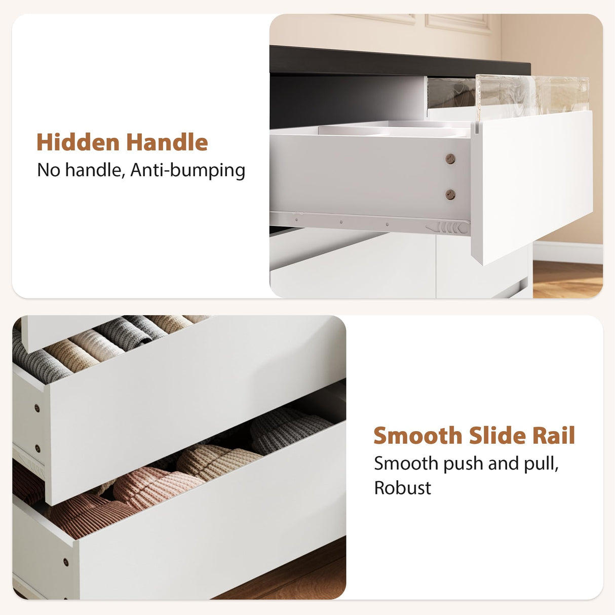 Jocoevol Modern LED 6 Drawer Dresser for Bedroom, White Large Chest of Drawers with Hidden Handles, Long Double Wooden Dresser Closet for Living Room, Entryway, Hallway - White Jocoevol