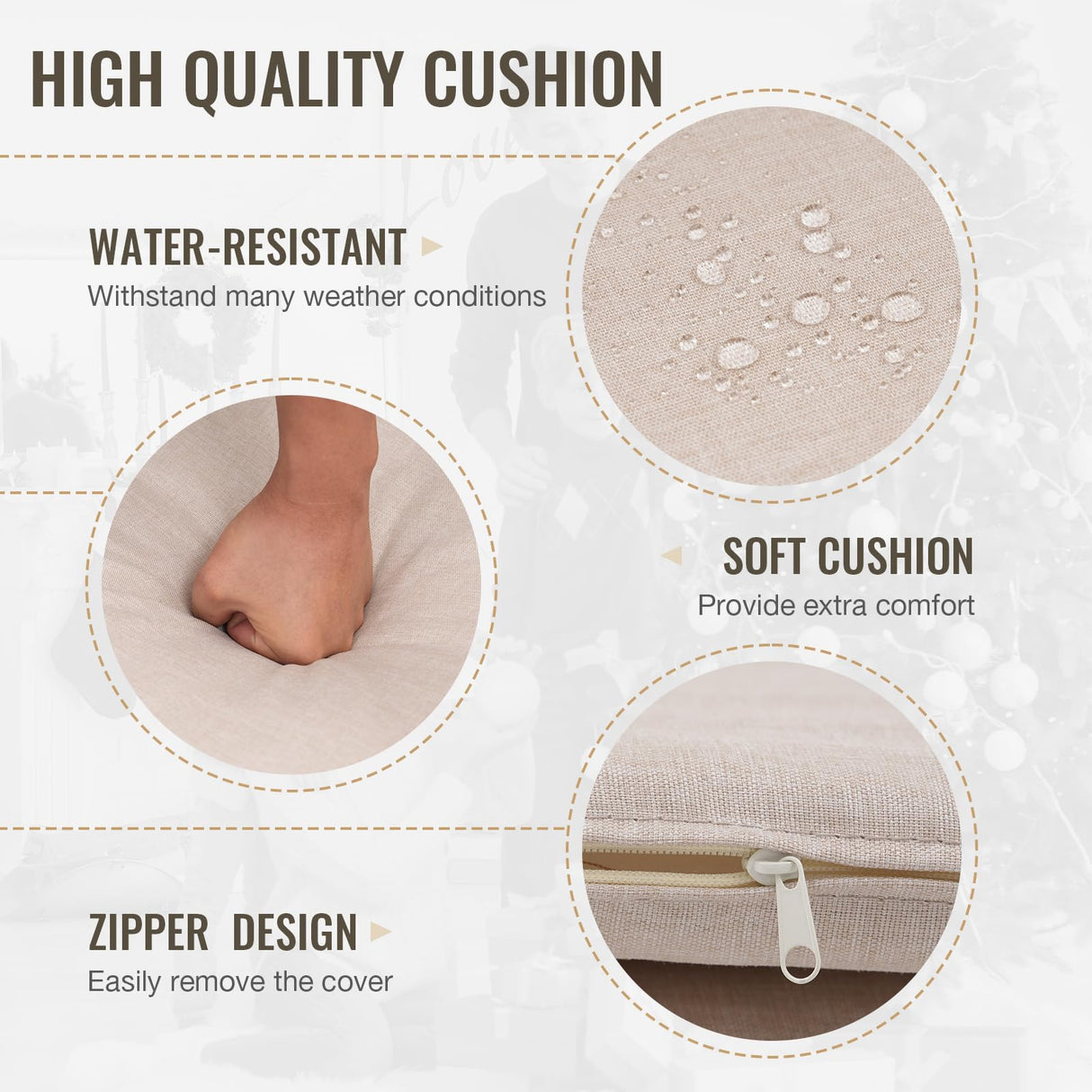 SUNSITT Patio Chairs Set of 4, Woven Wicker Outdoor Dining Chair w/Weather-Resistant Cushions, Modern Bistro Chairs Set of 4 w/Curved Armrest Beige for Garden Balcony Backyard SUNSITT