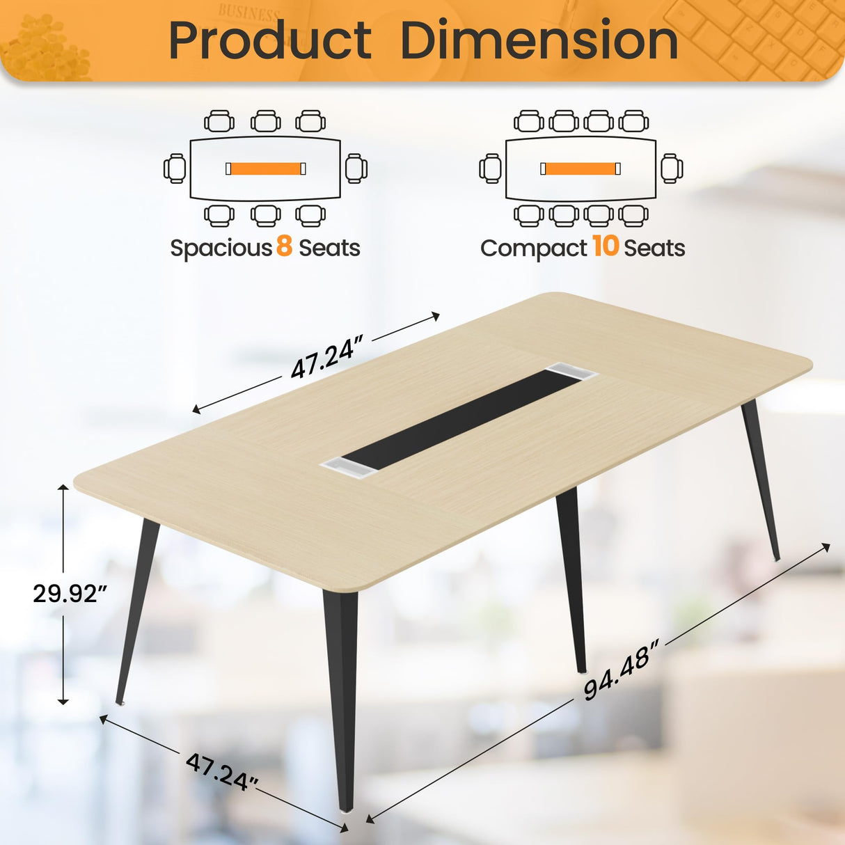 Furmax 8FT Conference Table, 94.48” Meeting Seminar Table with Cable Grommets, Boardroom Table Workstation for Meeting Room, Office Conference (Light Oak) Furmax