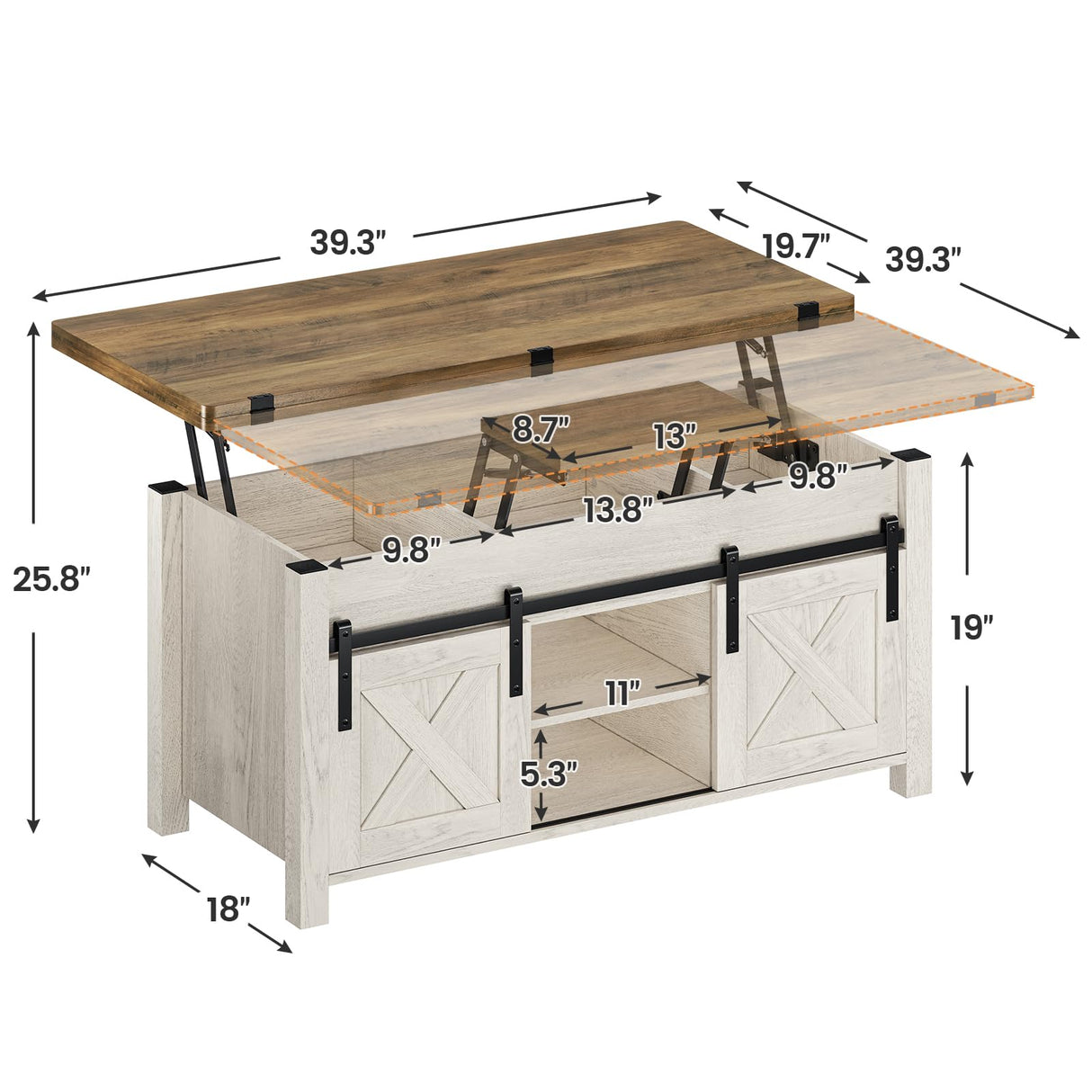 SEDETA Lift Top Coffee Table, 4 in 1 Multi-Function Convertible Coffee Tables with Storage and Hidden Compartment, Farmhouse Coffee Table Converts to Dining Table for Living Room, Brown Top SEDETA