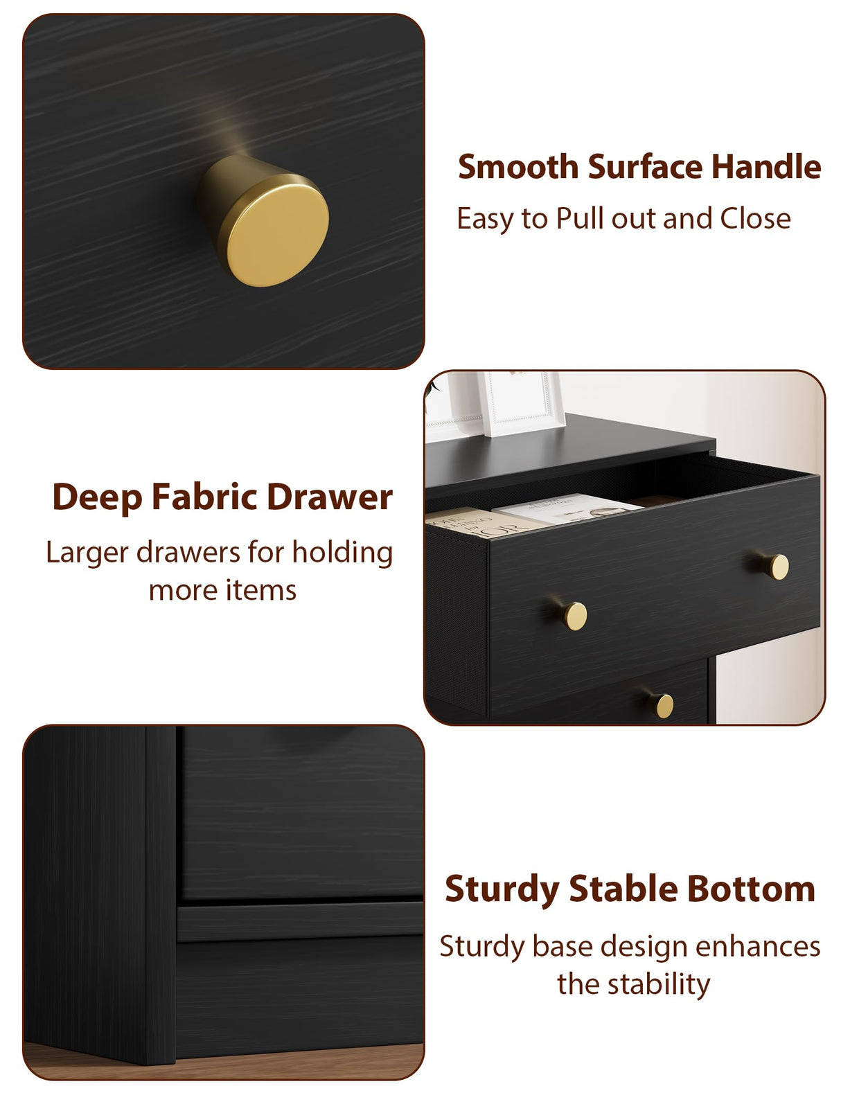 Nicehill Black Dresser for Bedroom with 5 Drawers, Fabric Dresser Storage Tower, Chest of Drawers for Closet, Living Room, Hallway, Entryway,Wood Dresser(Black) Nicehill