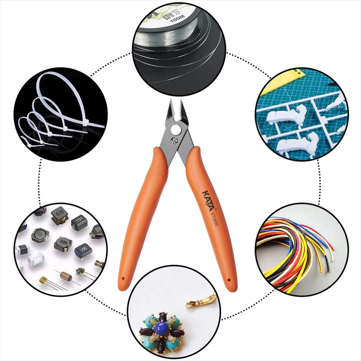 KATA 5 Inch Micro Wire Cutters, Precision Mini Flush Cutters and Clean Cut Pliers for Electronics, Model, Jewelry, Model Kits, Orange KATA