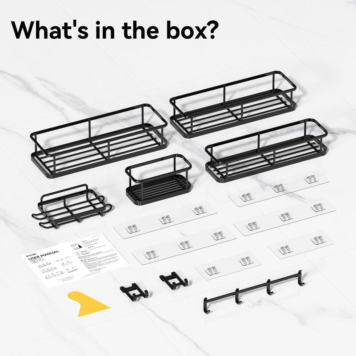 YASONIC Shower Caddy, 6 Pack Large Capacity Shower Organizer with Soap Holder and 12 Hooks, Rustproof Shower Shelves for Inside Shower, No Drilling&Sleek Bathroom Organizers and Storage YASONIC