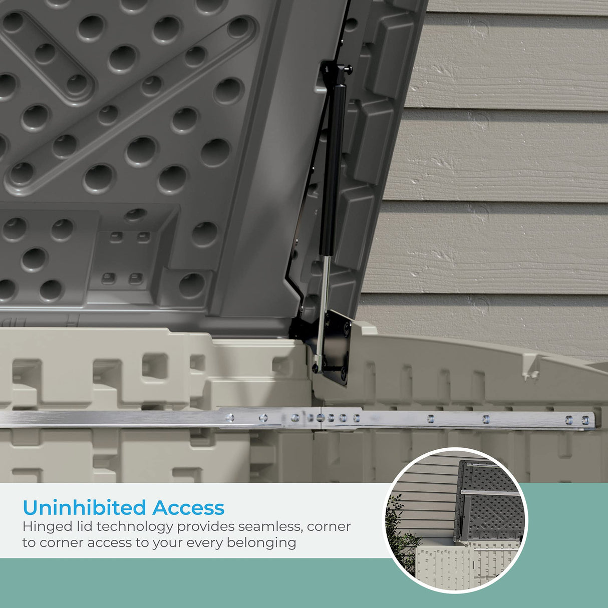 Suncast 5.9 ft. x 3.7 ft Horizontal Stow-Away Storage Shed - Natural Wood-like Outdoor Storage for Trash Cans and Yard Tools - All-Weather Resin, Hinged Lid, Reinforced Floor - Vanilla and Stoney Suncast