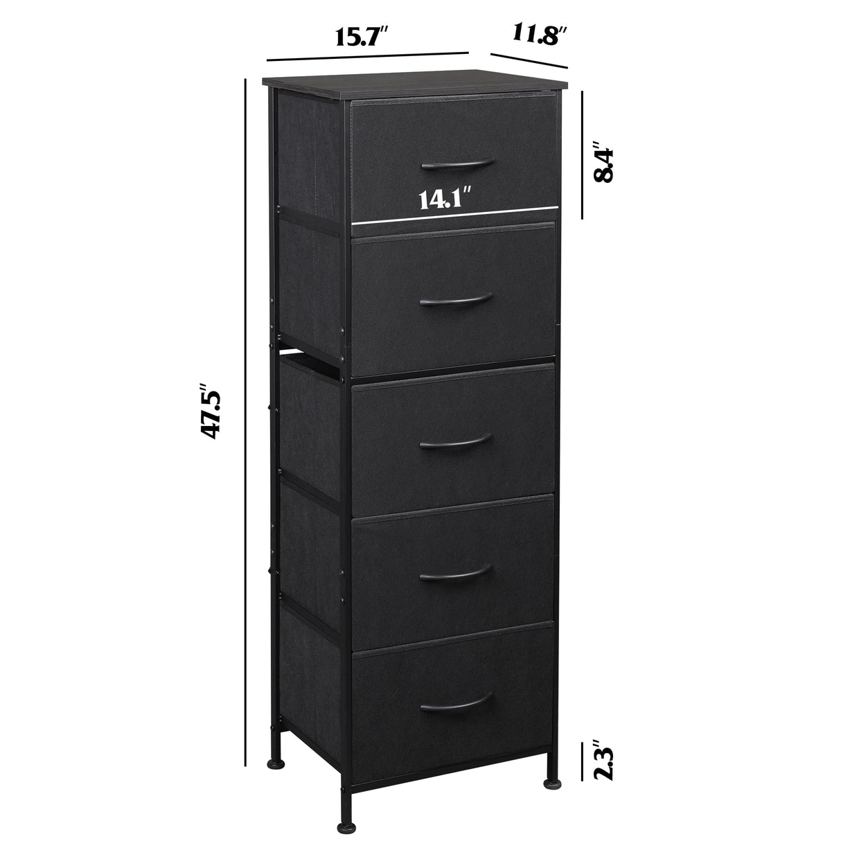 WLIVE Fabric Dresser, 5-Drawer Tall Dresser for Bedroom, Storage Organizer with Fabric Bins, Wood Top, Sturdy Steel Frame, Chest of Drawers for Closet, Hallway, Charcoal Black WLIVE