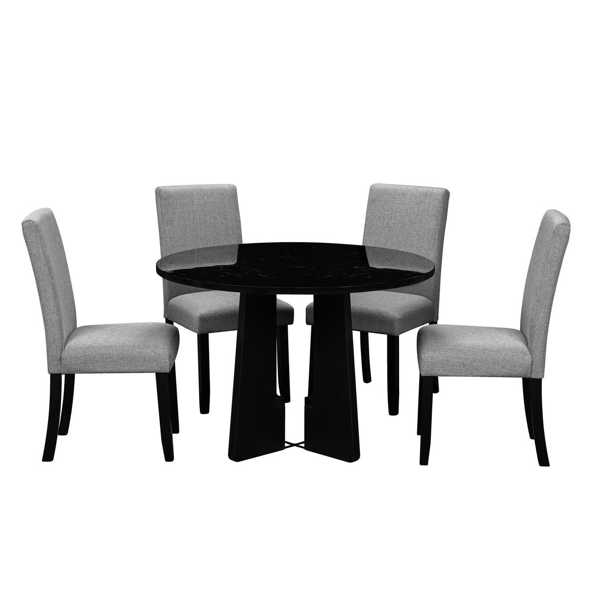 Merax 5-Piece Round Dining Table Set, Modern 4 Upholstered Chairs for Living,Kitchen Room, 43 Inch, Grey+Black Merax