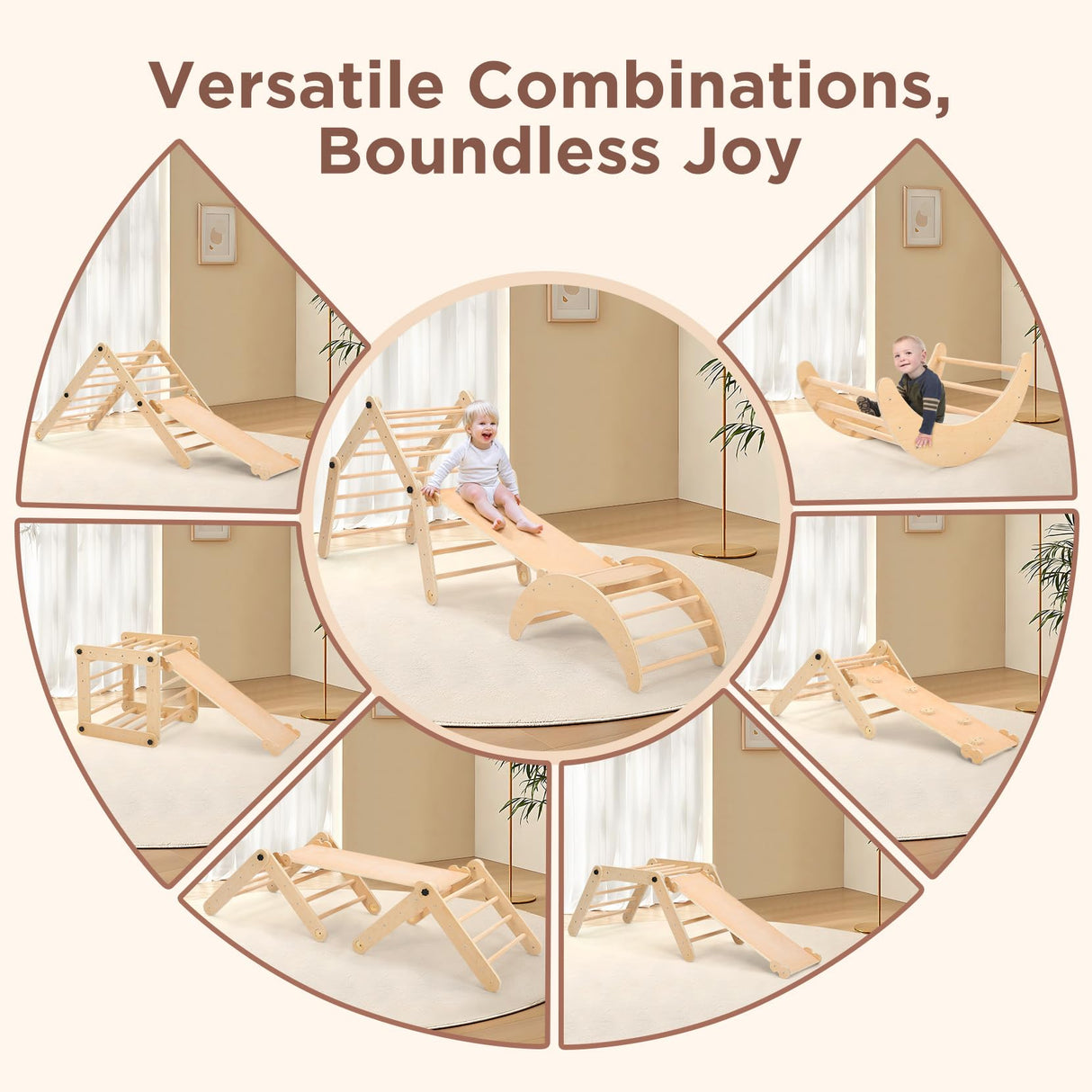 Dripex Deformable Pikler Triangle Set, Large Montessori Climbing Set with Over 20 Playing Modes, Pikler Triangle with Slide Arch Rocker, Premium Early Learning Climbing Toys for Toddlers 1-3 Inside Dripex