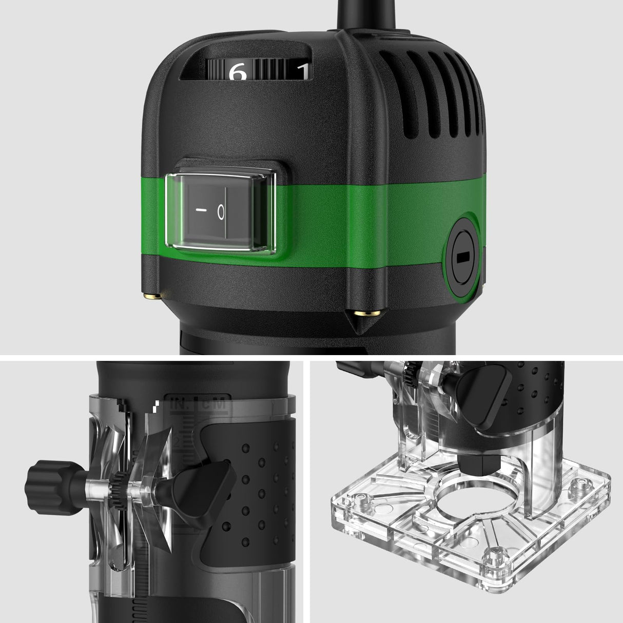 JiGiU Wood Trimmer, 1/4" 6.35mm Compact Router Tool Electric Wood Hand Trimmer Laminator 800W 28000R/Min Hand Held Woodwork Routers Router Joiners Tool with 6 Variable Speed for DIY Woodworking JiGiU