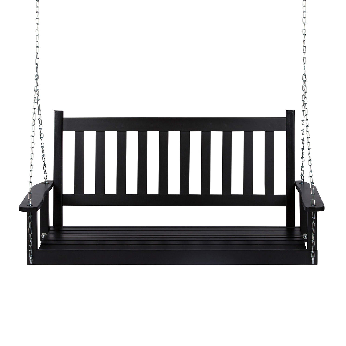 Shine Company Maine 54" Wood Porch Swing with Chains – Black Shine Company