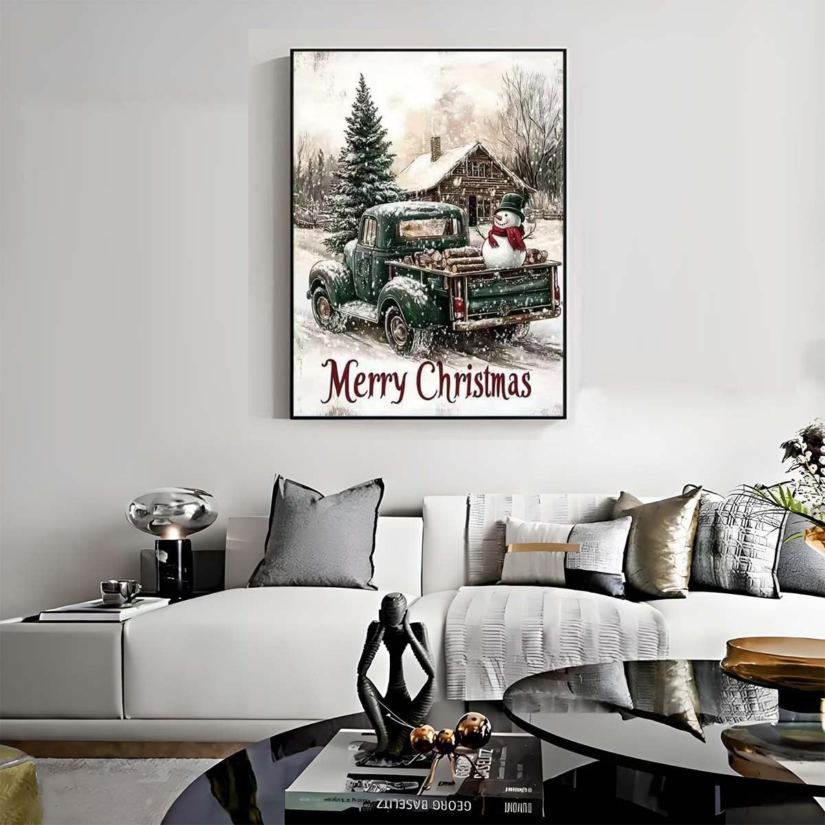 GEMFAMILY Christmas Green Truck Diamond Art Kits for Adults,5D Diamond Painting Kits for Beginner,DIY Full Round Drill Winter Diamond Dot Painting for Home Wall Decor 12x16 Inch GEMFAMILY