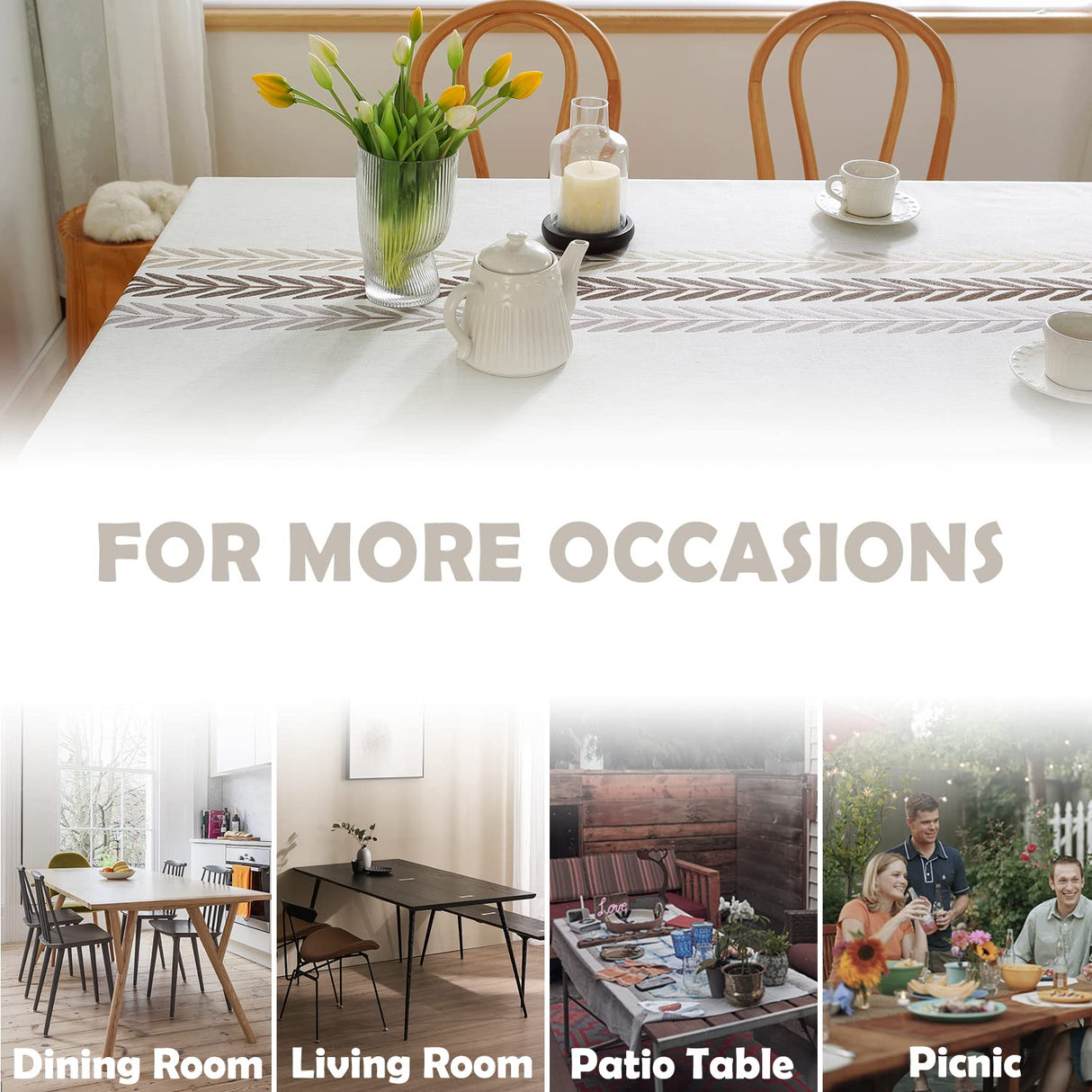 JIALE Table Cloth Rectangle Table, Heavy Duty Cotton Linen Waterproof Tablecloths Farmhouse Tablecloth, Soft and Wrinkle Free Table Cover with Tassels, Square, 55''x55'', 4 Seats JIALE