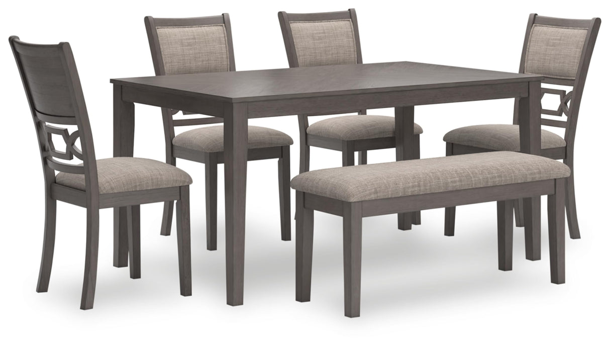 Signature Design by Ashley Wrenning Modern Diamond Patterned Dining Table with 4 Upholstered Chairs and Bench, Set of 6, Gray & Light Gray Signature Design by Ashley