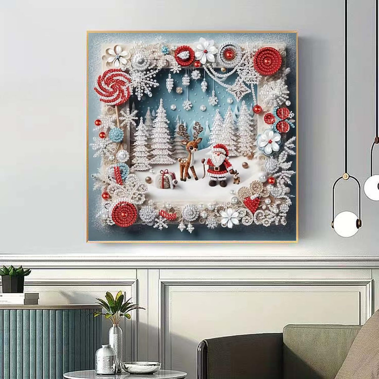 ZHUDENGXJL 5D Special Shape Diamond Art Kits for Beginners, Picture Frame Scene Diamond Painting Kits for Adults,DIY Crystal Rhinestones Diamond Painting for Santa Elk Home Wall Decor 12×12Inch ZHUDENGXJL