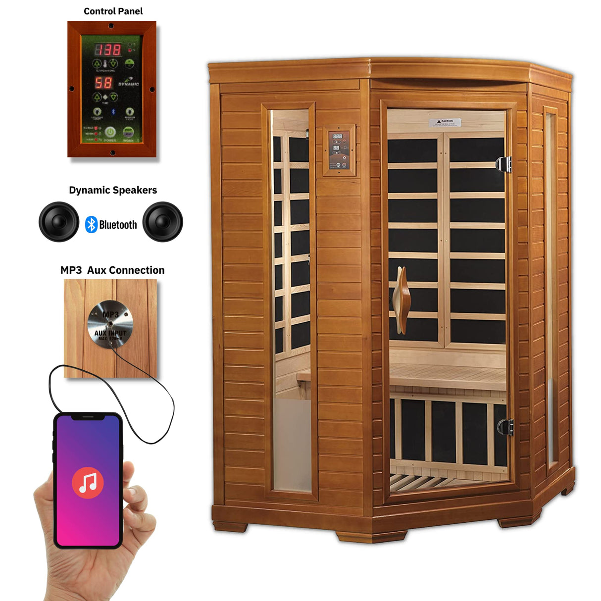 Dynamic Hemming 2 Person Infrared Corner Sauna for Home, Low EMF Indoor Saunas Full Size Indoor Personal Spa 49" x 48" x 76" DYNAMIC SAUNAS