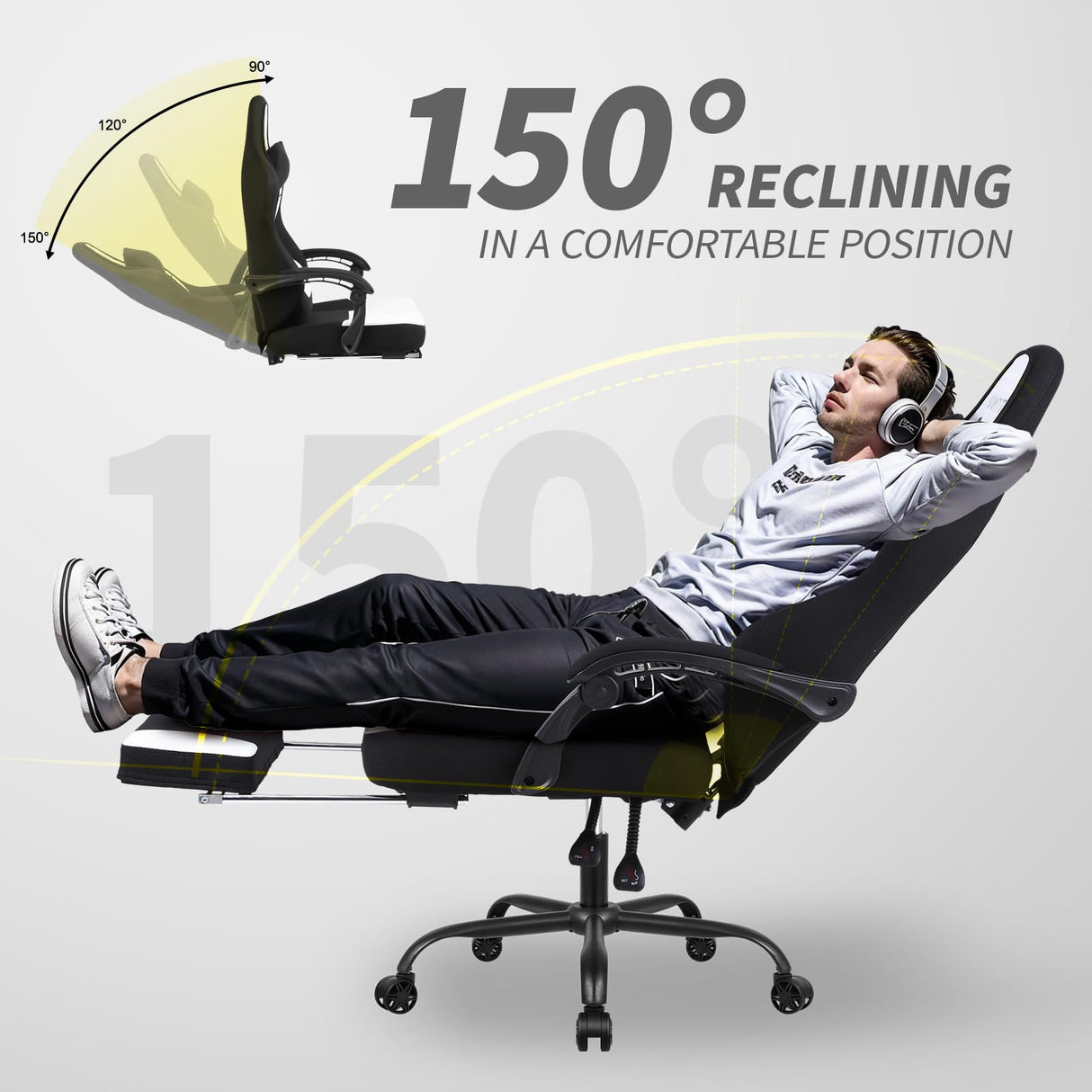 Gaming Chair, Ergonomic Computer Chair with Footrest, Big Tall PC Gamer Chair with Headrest and Massage Lumbar Support, 360° Swivel Height Adjustable Fabric Video Office Chairs for Adults (White) SITMOD