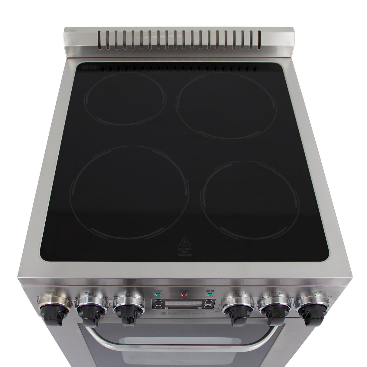 West Bend WB200ERPSS 20-Inch Electric Range, Compact Design, Top with 4 Cooking Zones, Glass Oven Door, Storage Drawer, and Rotisserie Accessories, 2.0 Cu. Ft, Stainless Steel, Metallic West Bend