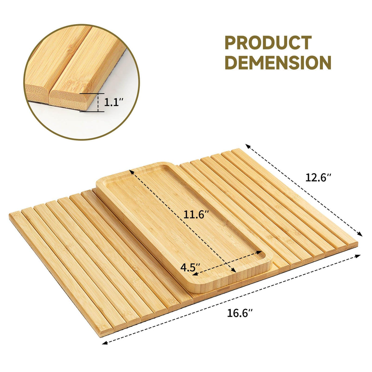 Bamboo Sofa Arm Tray Table - Couch Arm Tray with Extra Removable Tray, Anti-Slip Sofa Armrest Tray, Large Couch Cup Holder Tray for Phone, Cups, Remote, Flexible and Foldable xinyoec