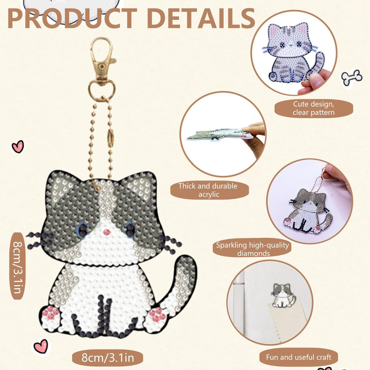 Bulerrylulu 9 Pcs Diamond Painting Magnets Kits Cute Cat Fridge Magnet Stickers Diamond Art Painting Keychains Gem Painting kit for Beginners Adults DIY Art Craft Gifts Home Decors (cat) Bulerrylulu