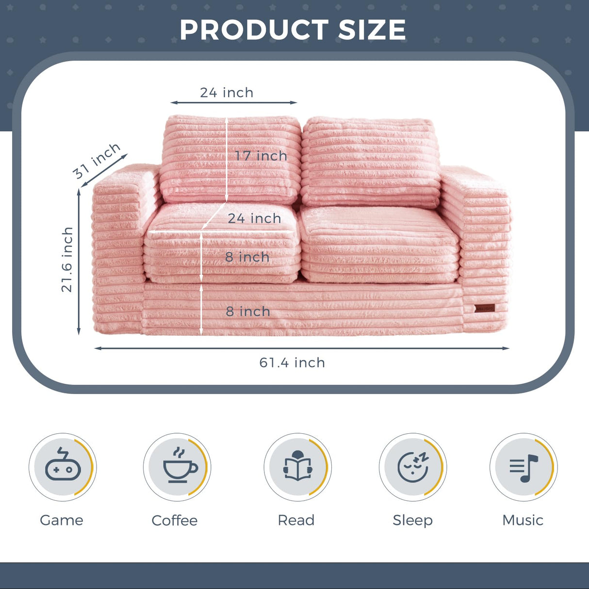 MAXYOYO Bean Bag Chair, Two-Seat Bean Bag Sofa with Pillows and Armrests for Adults, Upholstered Loveseat Floor Sofa Couch Fluffy Chair Bean Bag Couch for Bedroom Living Room, Pink MAXYOYO