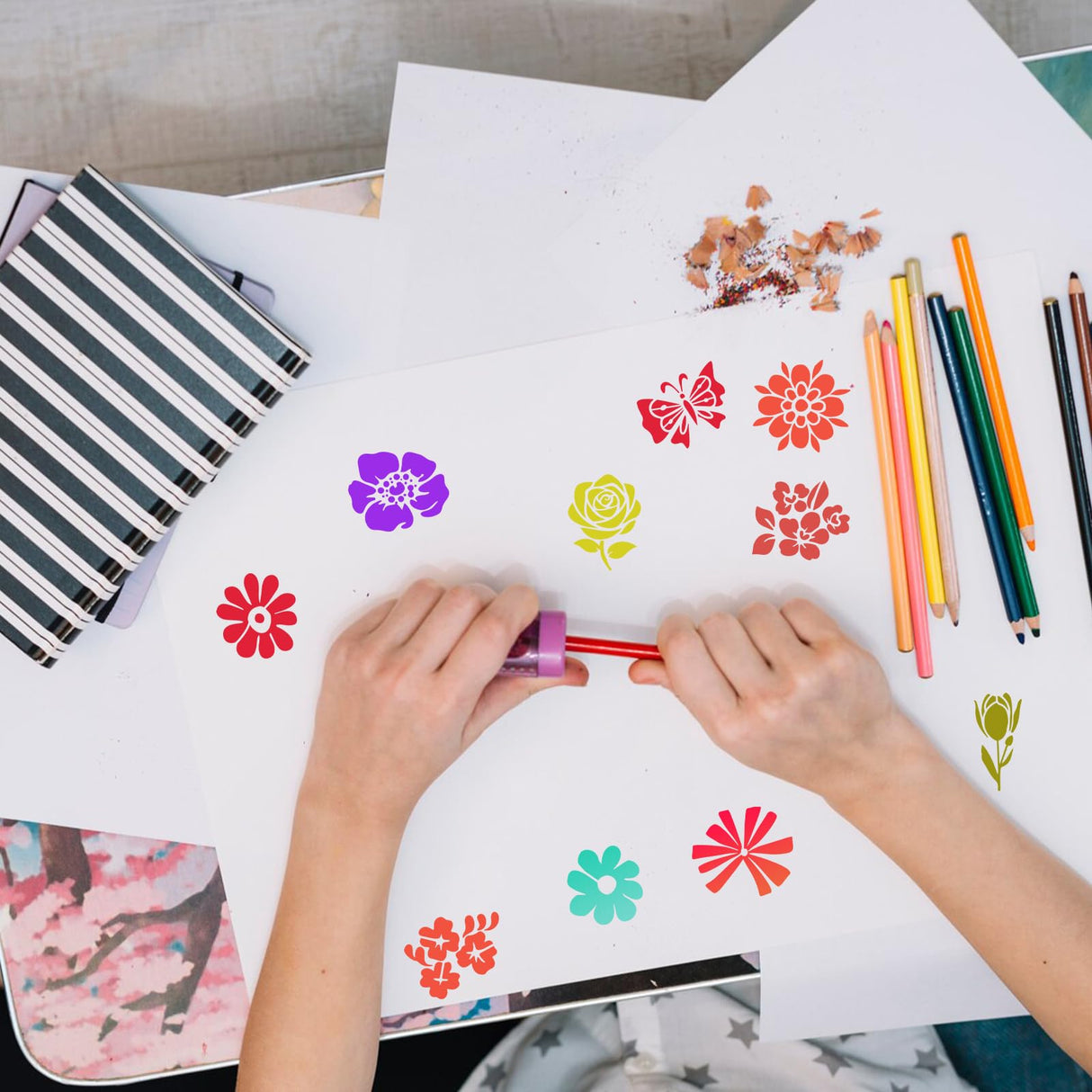 Sitsink Flower Stencils for Crafts - 60 Pcs Reusable Cute Floral Wall Stencil Templates for Painting on Walls, Wood, Rock, DIY Art Projects, Window Glass, Card Sitsink