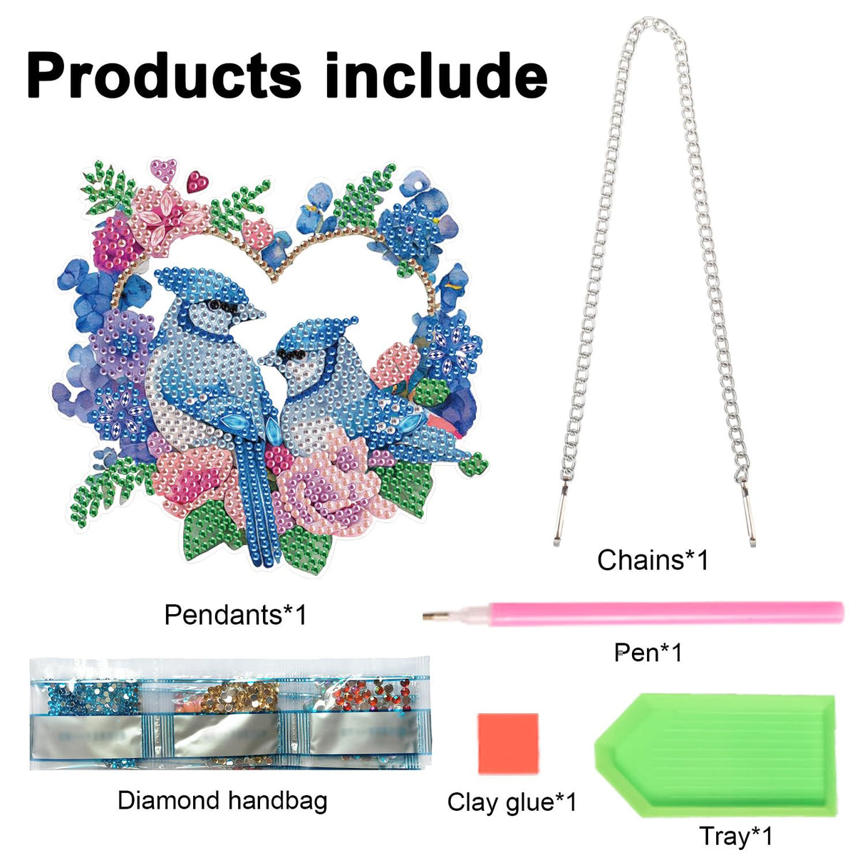 AiYuanzsh Diamond Art Painting Ornament Flowers and Birds Blue Hanging Sign Set Diamond Art Hanging Wall Art DIY 5D Crystal Rhinestone Pendant Kits for Wall Door Window Decorations AiYuanzsh