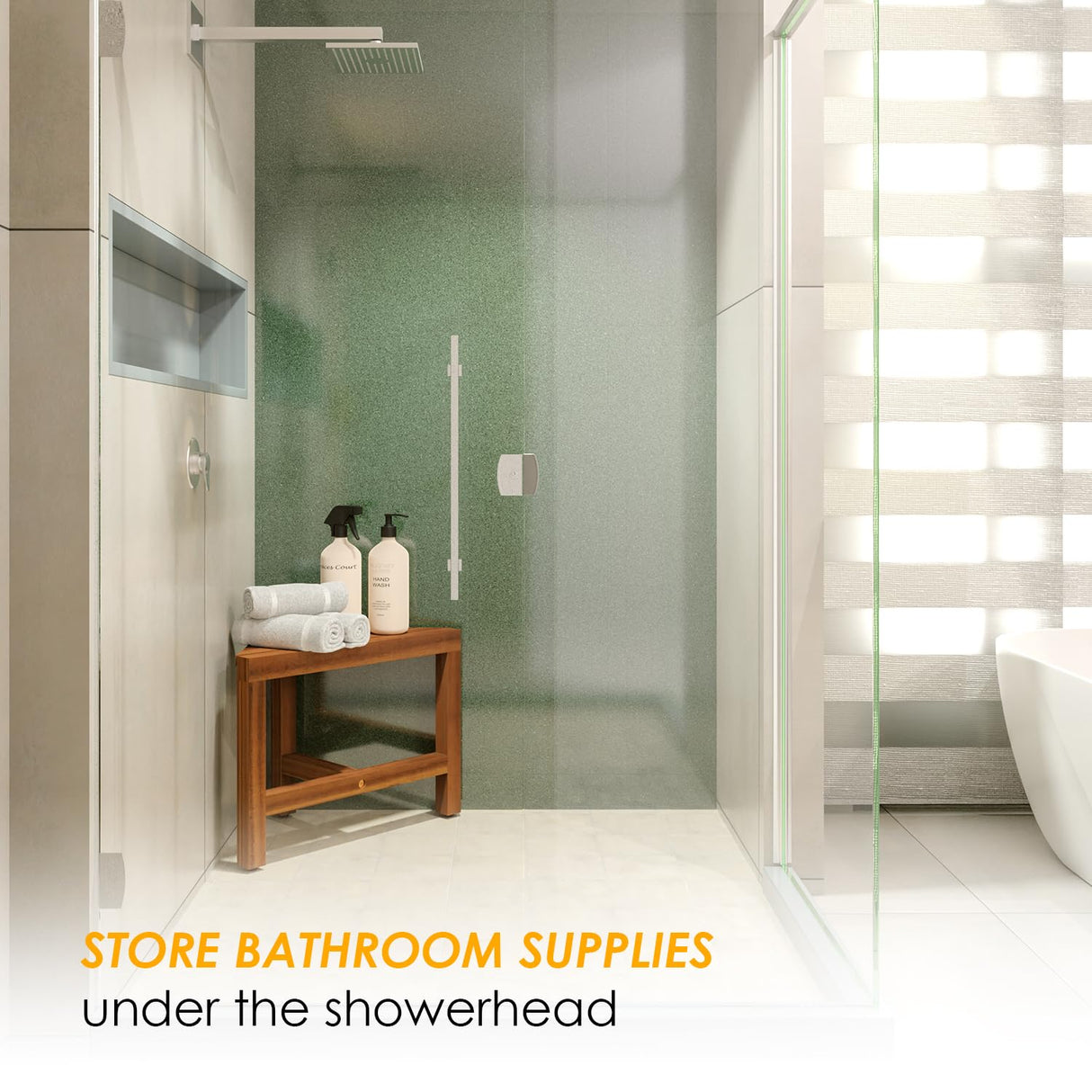 Acacia Wood Corner Shower Stool - Multi-Functional Foot Rest for Shaving and Grooming HOLANA