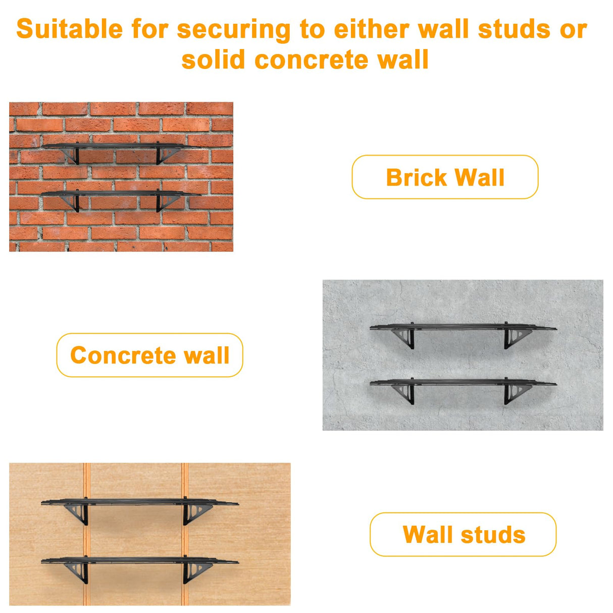 Jwevvie 2 Pack 2 x 6 ft Garage Shelving Wall Mounted, Heavy Duty Garage Wall Shelves, 440 lbs Load Capacity Storage Rack Floating Shelves Jwevvie