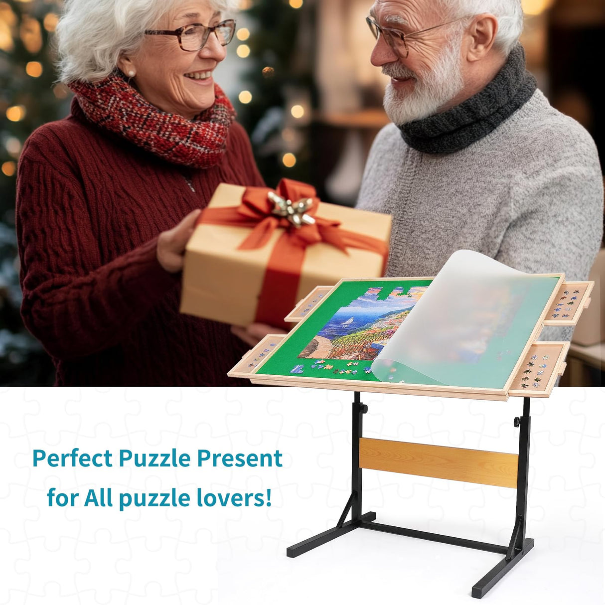 BuilderButler 2000pcs Puzzle Table with Legs,40.16"x28.5"Wooden Jigsaw Puzzle Board with 4 Drawers & Cover,Height Adjustment & Weight optimization BuilderButler