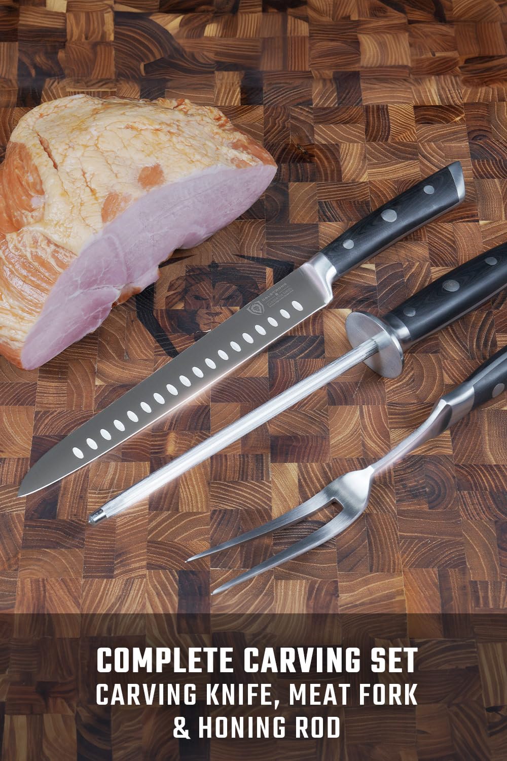 Dalstrong Carving Knife & Meat Fork Set - Gladiator Series Elite - 8" Honing Rod - Forged HC German Steel - 9 inch Carving Knife & Sheath - Hollow Ground Carving Set - Matching Fork - NSF Certified Dalstrong
