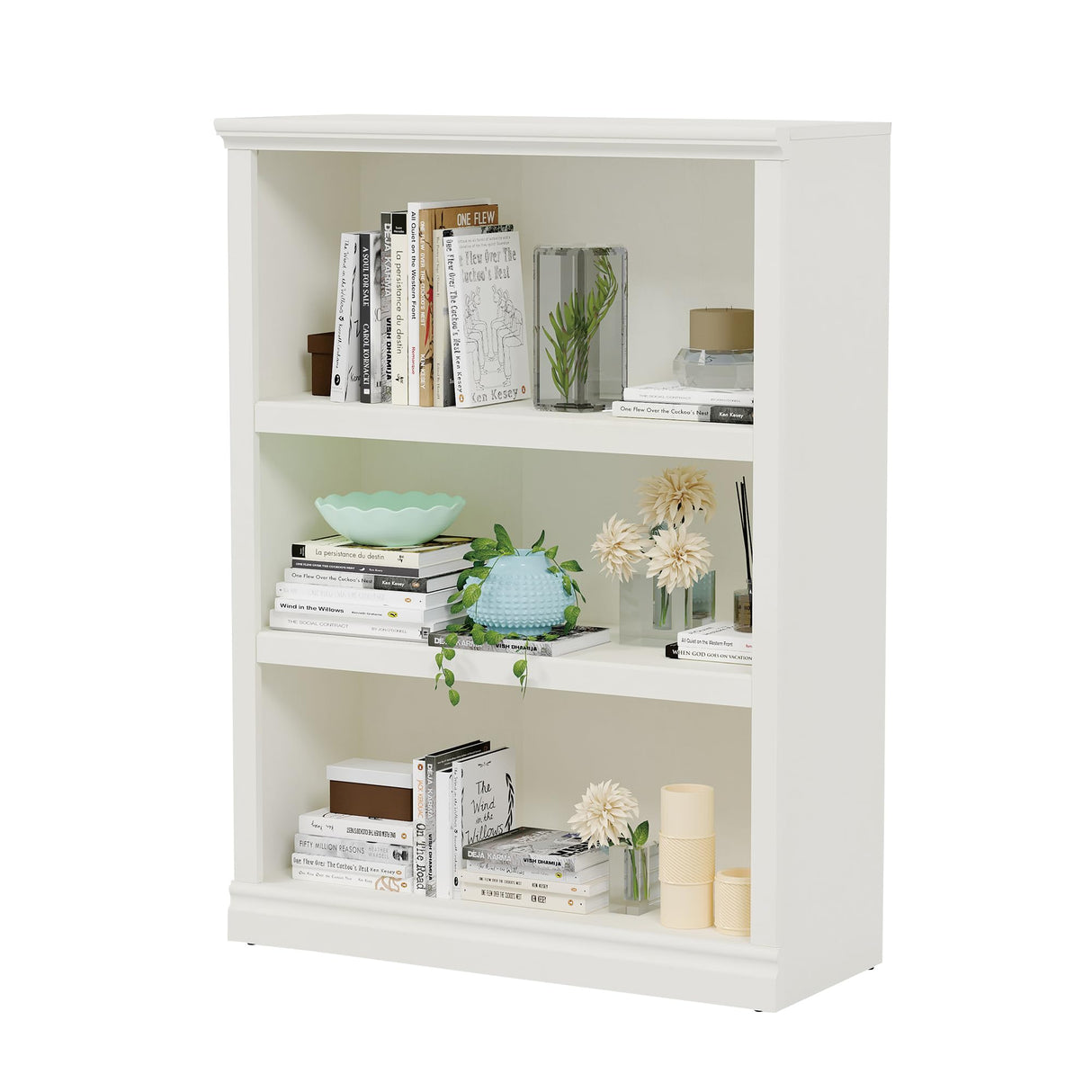 Bevfint Bookcase, Open Storage Book Cases/Shelves, Floor Standing Indoor Furniture 3 Shelf Book case for Farmhouse Library Office Bedroom Kids, White - 3 Tier Bevfint