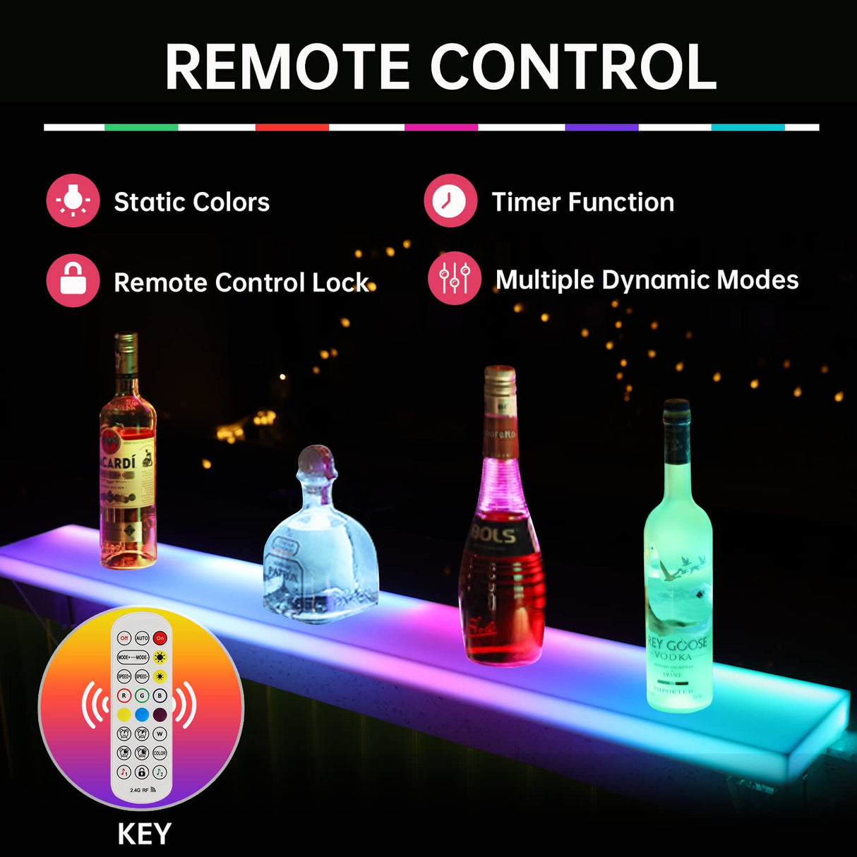 Cimcame Led Lighted Liquor Bottle Display Shelf Set of 2 with Remote&APP Control 40 Inch Floating Wall-Mounted Illuminated Marquee Lighting Shelves for Home Commercial Bar Cimcame