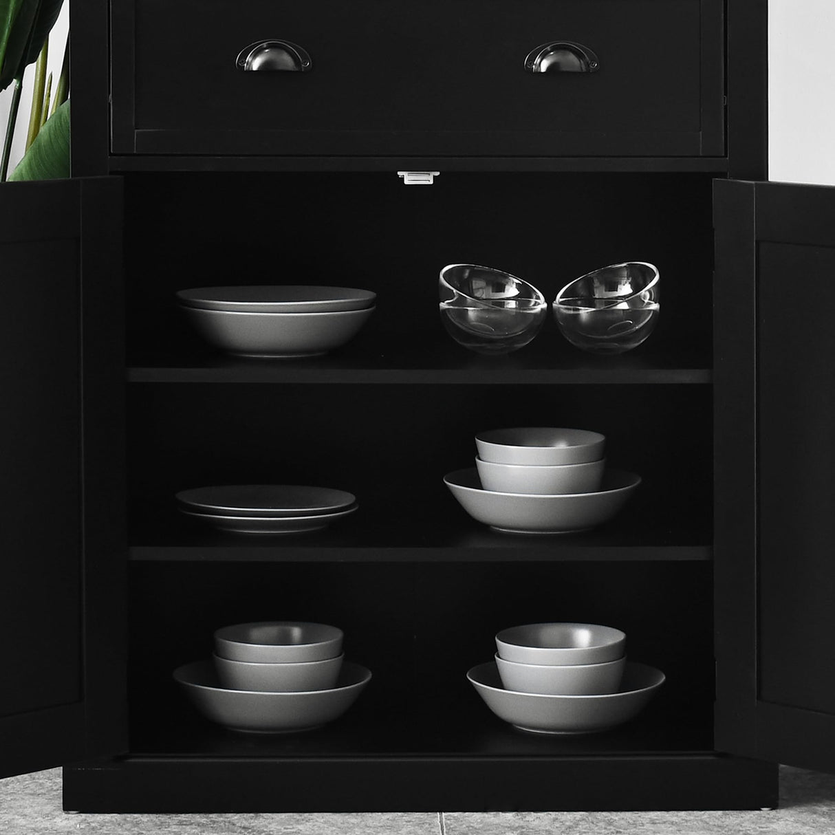 HOMCOM 72" Kitchen Pantry Cabinet, Traditional Freestanding Storage Cabinet with 4 Doors, Drawer and 3 Adjustable Shelves for Dining Room, Black HOMCOM