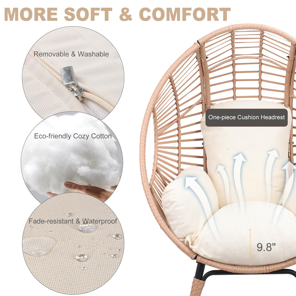 CHINNLUU Outdoor Egg Chair Wicker Oversized Egg Basket Chair with Stand Lounger Chairs with Cushion 500lbs Capacity for Patio Garden Backyard Balcony CHINNLUU