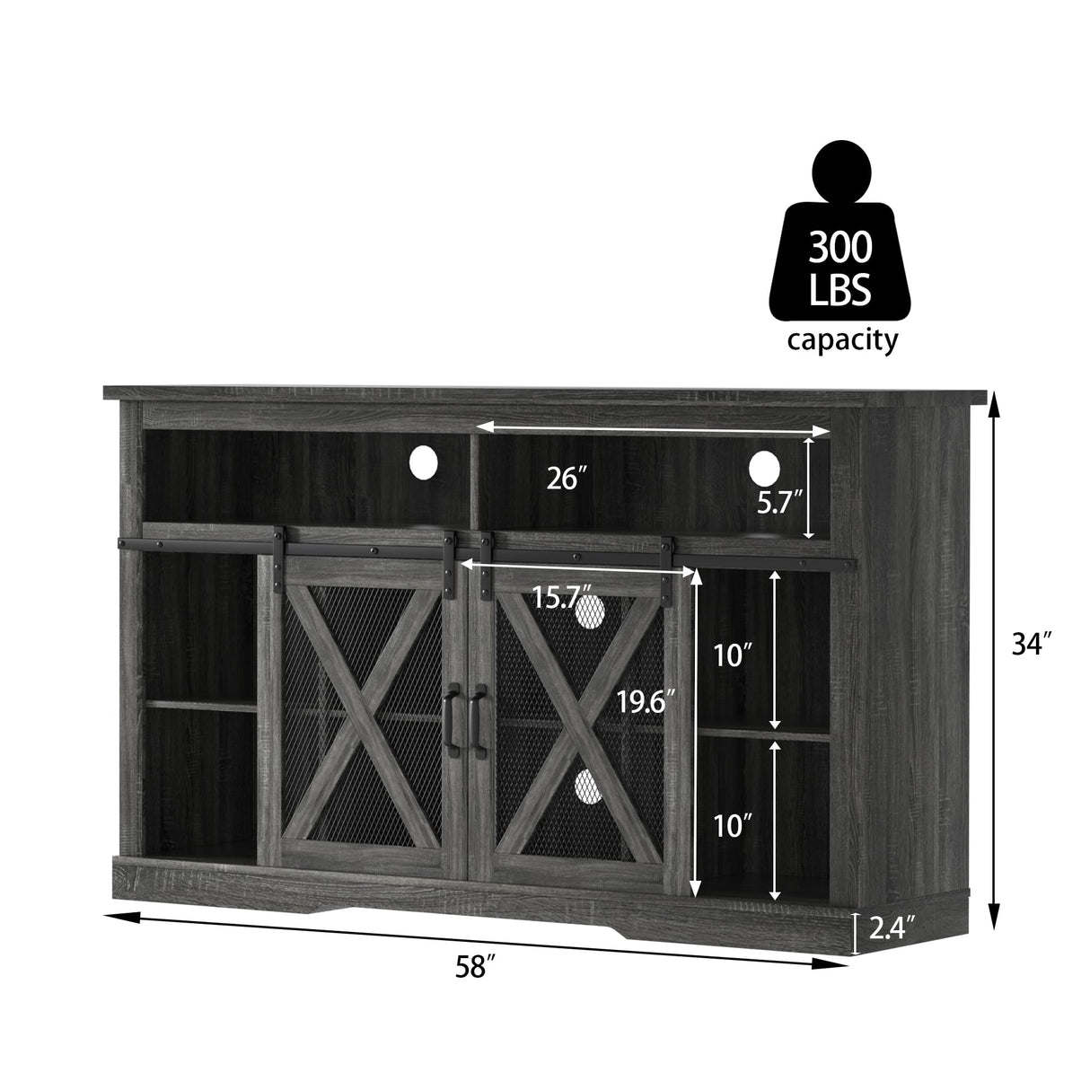 Xilingol Farmhouse Style TV Stand for 65+ Inch TV, 34" Tall Entertainment Center with Barn Door, Television Cabinets & Storage Shelves, 65" TV Stands for Living Room, Grey Xilingol