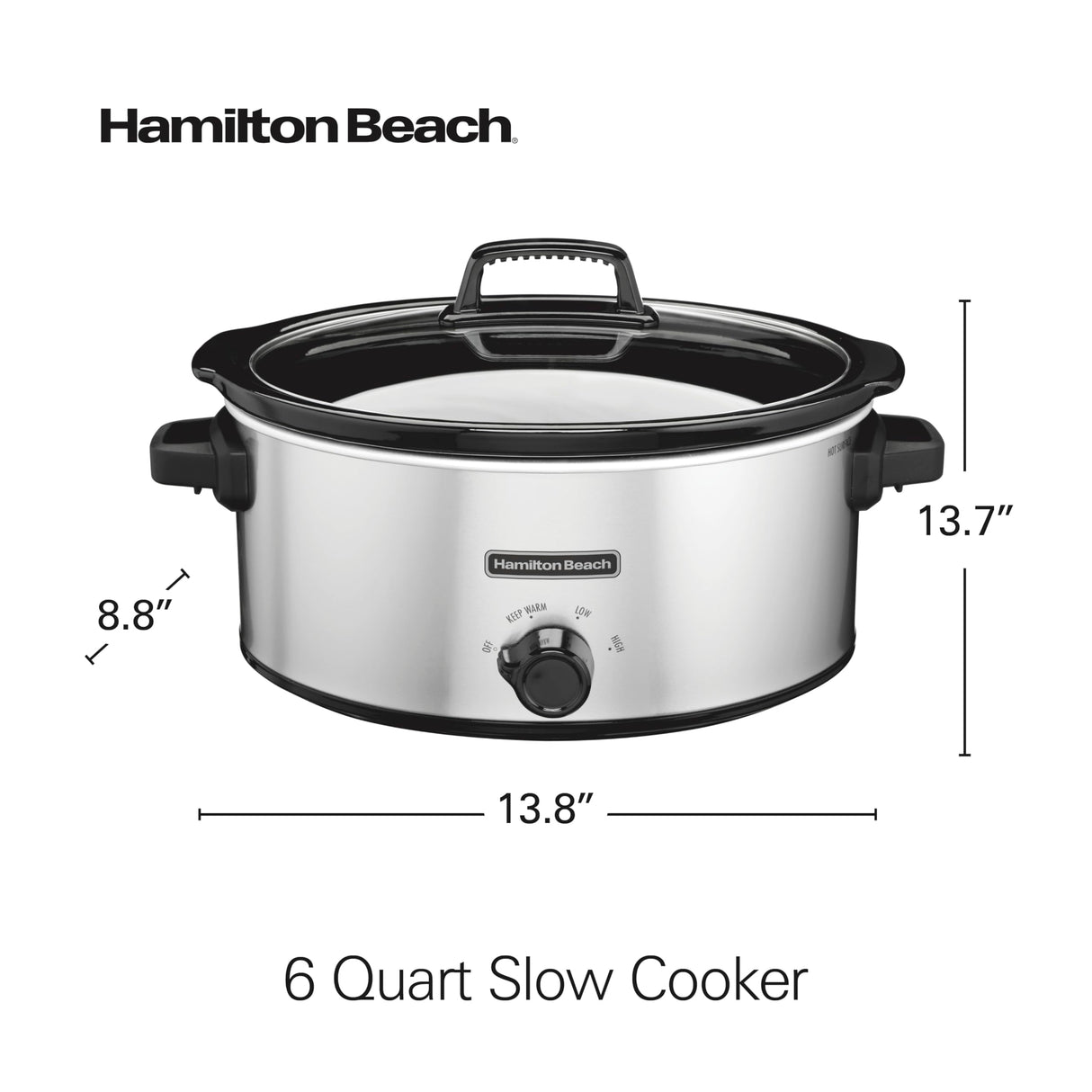 Hamilton Beach 6-Quart Slow Cooker with 3 Cooking Settings, Dishwasher-Safe Stoneware Crock & Glass Lid, Silver (33665G) Hamilton Beach