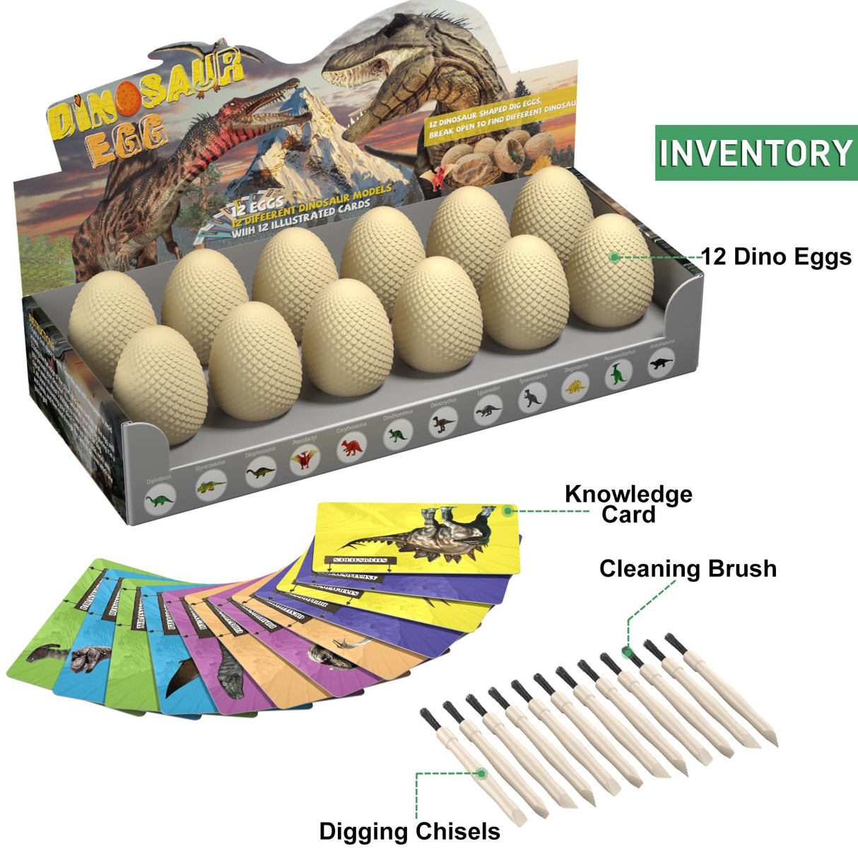 EARTH'SCODE Dinosaur Eggs Excavation Dig Kit, 12 Dino Egg with 12 Cute Unique Dinosaurs Inside Toys for Best Holiday & Birthday Archaeology Science STEM Crafts Gifts for Kids 3-12 Years Old EARTH'SCODE