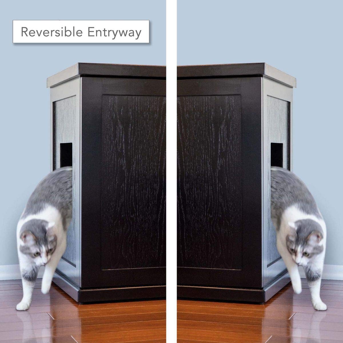 THE REFINED FELINE Cat Litter Box Enclosure Cabinet, Modern, Black Espresso, Tapered Feet, XLarge, Hidden Litter Cat Furniture with Drawer THE REFINED FELINE