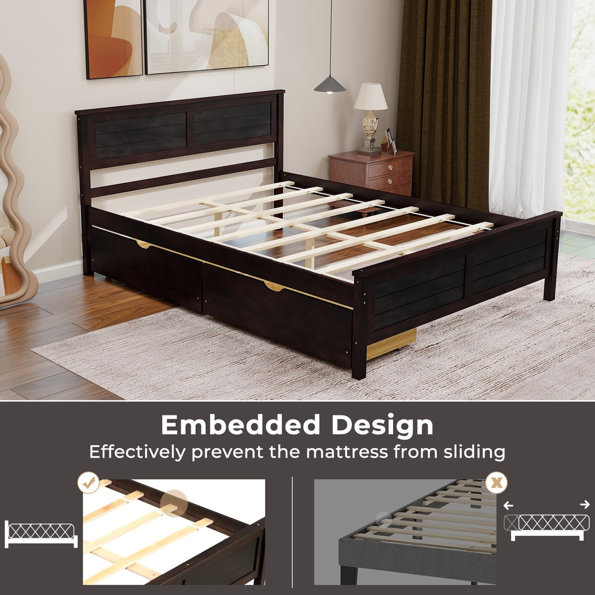 Giantex Espresso Wood Full Size Bed Frame with Dual Storage Drawers Giantex