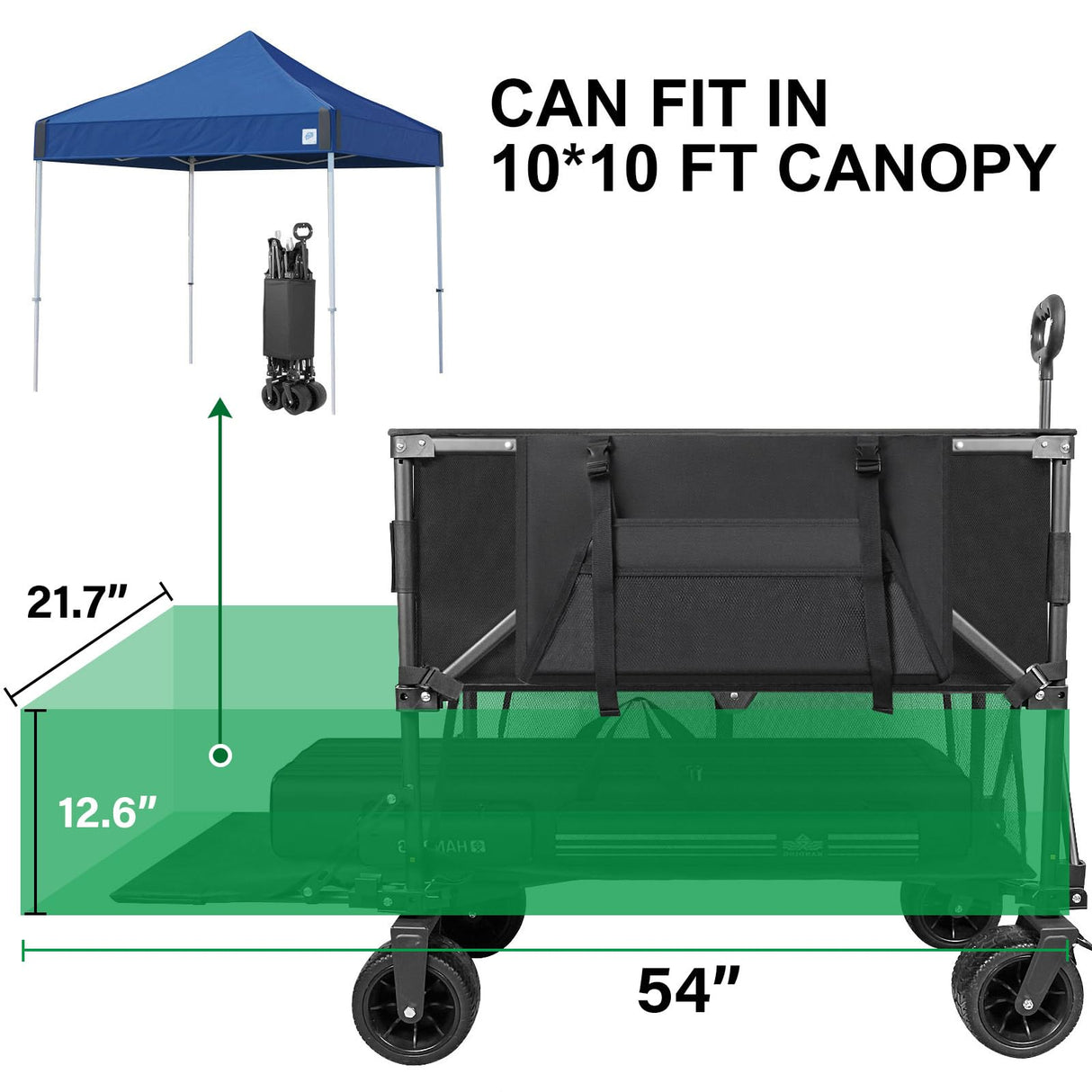 UNITON Double Decker Wagon 600lb Capacity & 400L Collapsible Sports Wagon with Big Wheels 54" Extended Utility Folding Wagon Cart for Camping Fishing & Outdoor Use UNITON