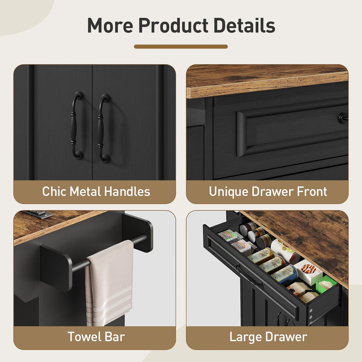 RALGEND Kitchen Island with Power Outlets & Drop Leaf, Rolling Kitchen Cart on Wheels, Kitchen Storage Island with Spice Rack and Drawer for Kitchen, Dinning Room, Black and Rustic Brown RALGEND