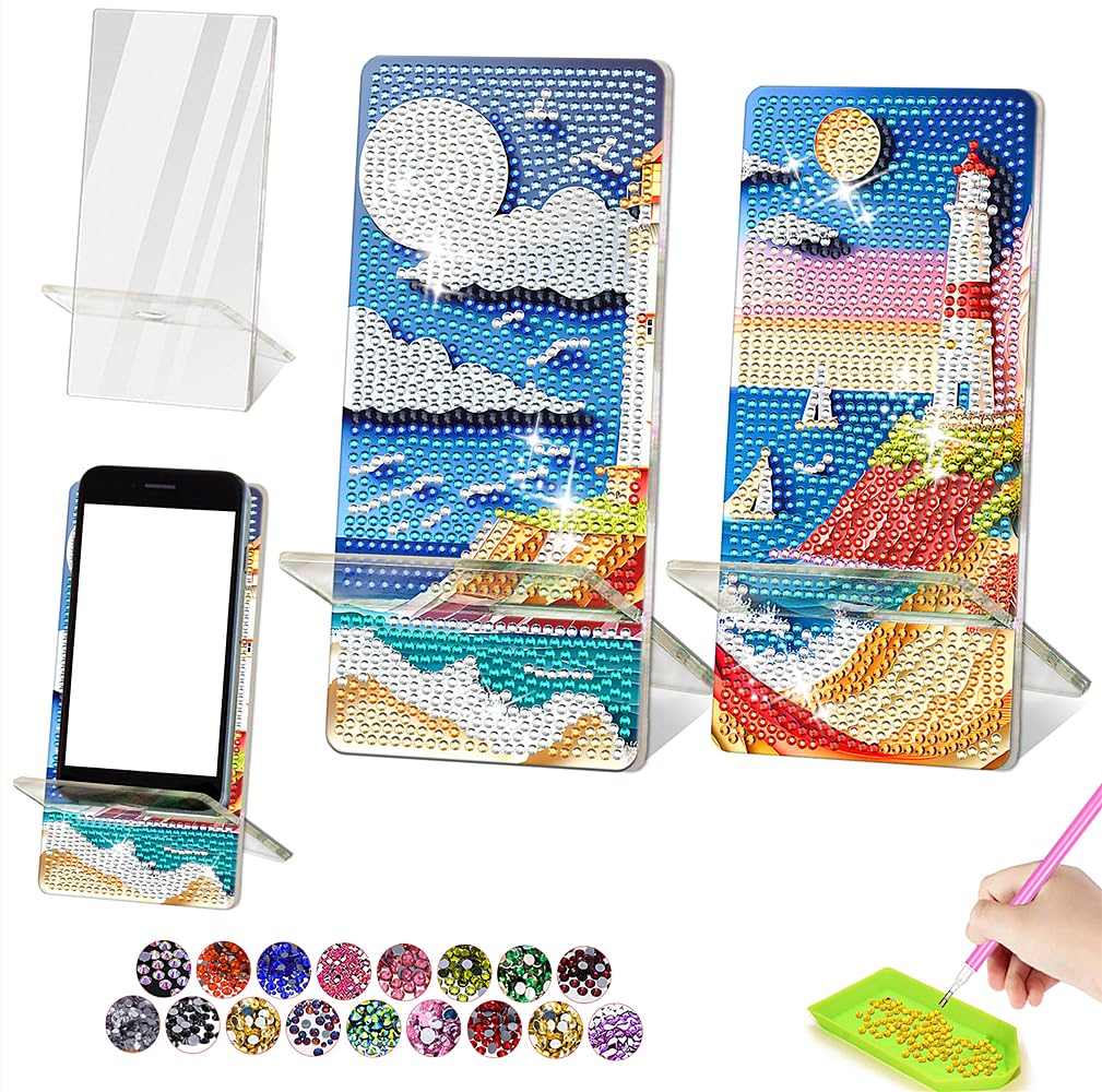 NIHO-JIUMA Diamond Art Phone Stand Kits Seascape, DIY Diamond Painting Phone Holder & Mirror, Gift for Adults/Women/Teen NIHO-JIUMA