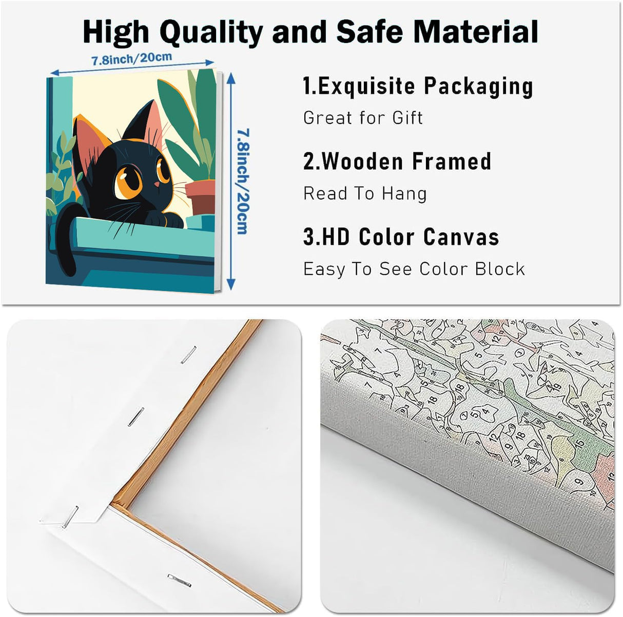 KYOQFVN Paint by Numbers Kit for Adults Framed - Black Cat Paint by Numbers for Adults with Frame, DIY Acrylic Easy Painting by Numbers for Home Wall Decor 8x8inch KYOQFVN