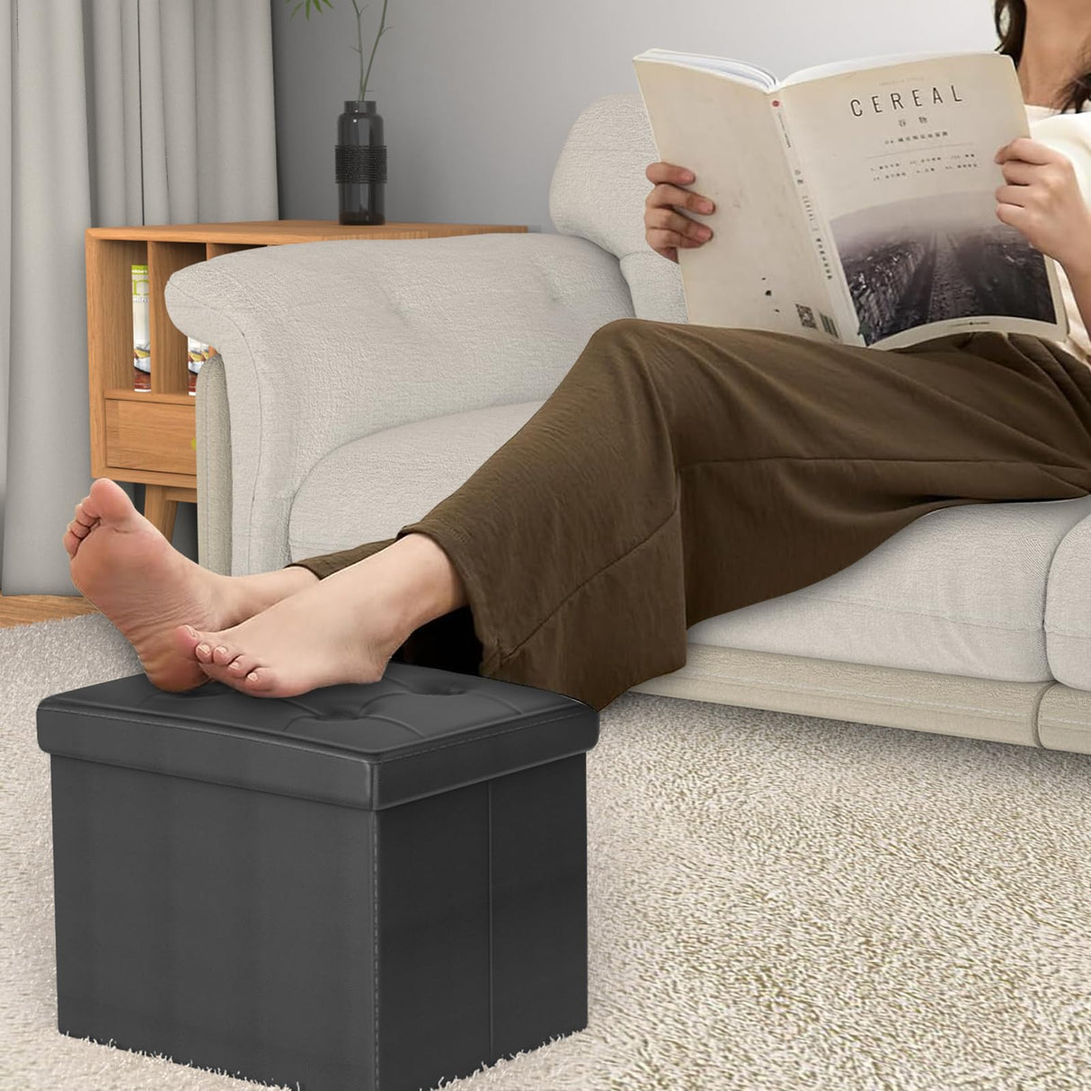 eMOUSE Ottoman Storage Ottoman Foot Rest Ottoman with Storage Ottomans Foot Stools Small Ottoman Black L17W13H13INCH eMOUSE