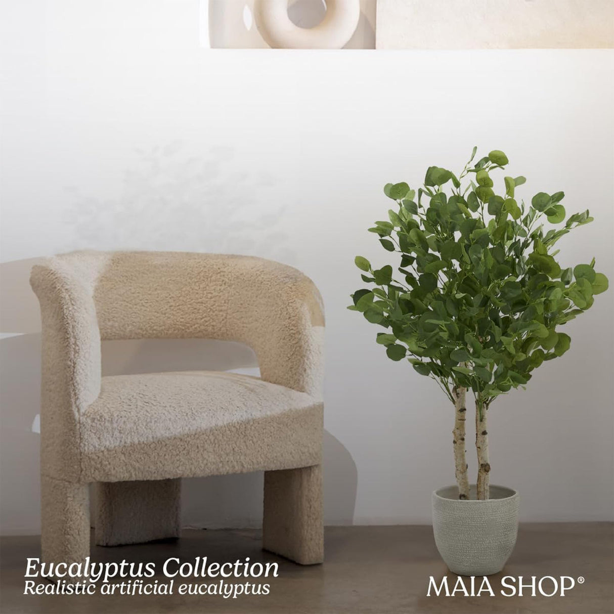 Maia Shop 3.5ft Artificial Eucalyptus Tree, Fake Plants for Home Decor, Natural Wood Trunk Maia Shop