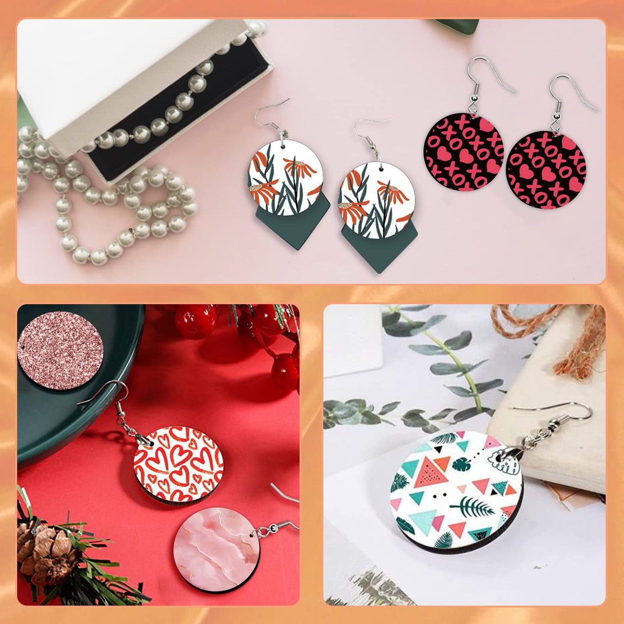 ZOCONE 60 Pcs Sublimation Earrings Blank, Earring Blanks for Sublimation Printing, Unfinished Round Heat Transfer Earring Pendant with Earring Hooks Cardboard Bags for Women DIY Earring Project ZOCONE