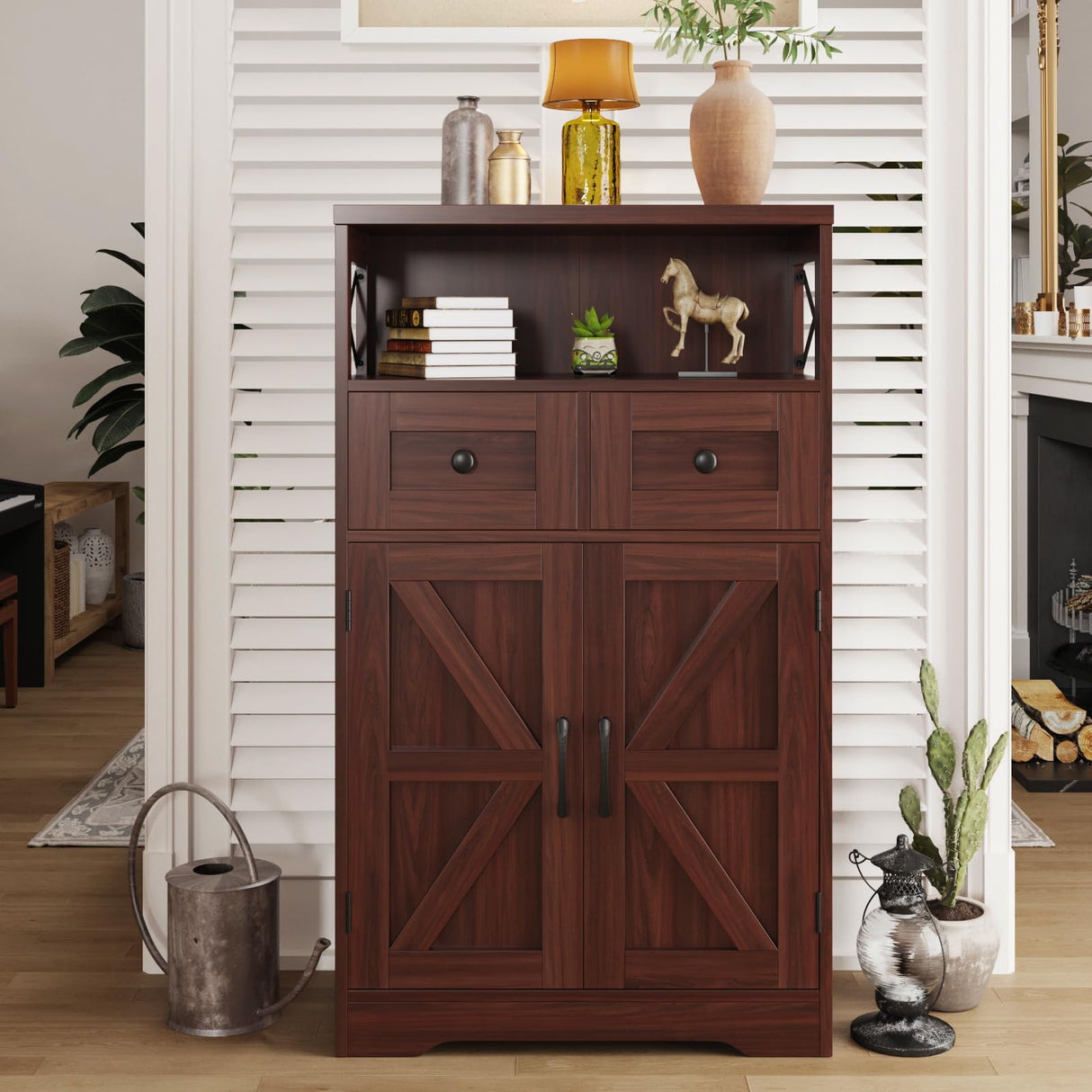 Dark Brown Storage Cabinet with Drawers and Shelves, Standing Kitchen Pantry Cabinet, Floor Storage Cabinet Hutch Cupboard, Coffee Bar Cabinet Station for Dining Living Room Home Office Befrases