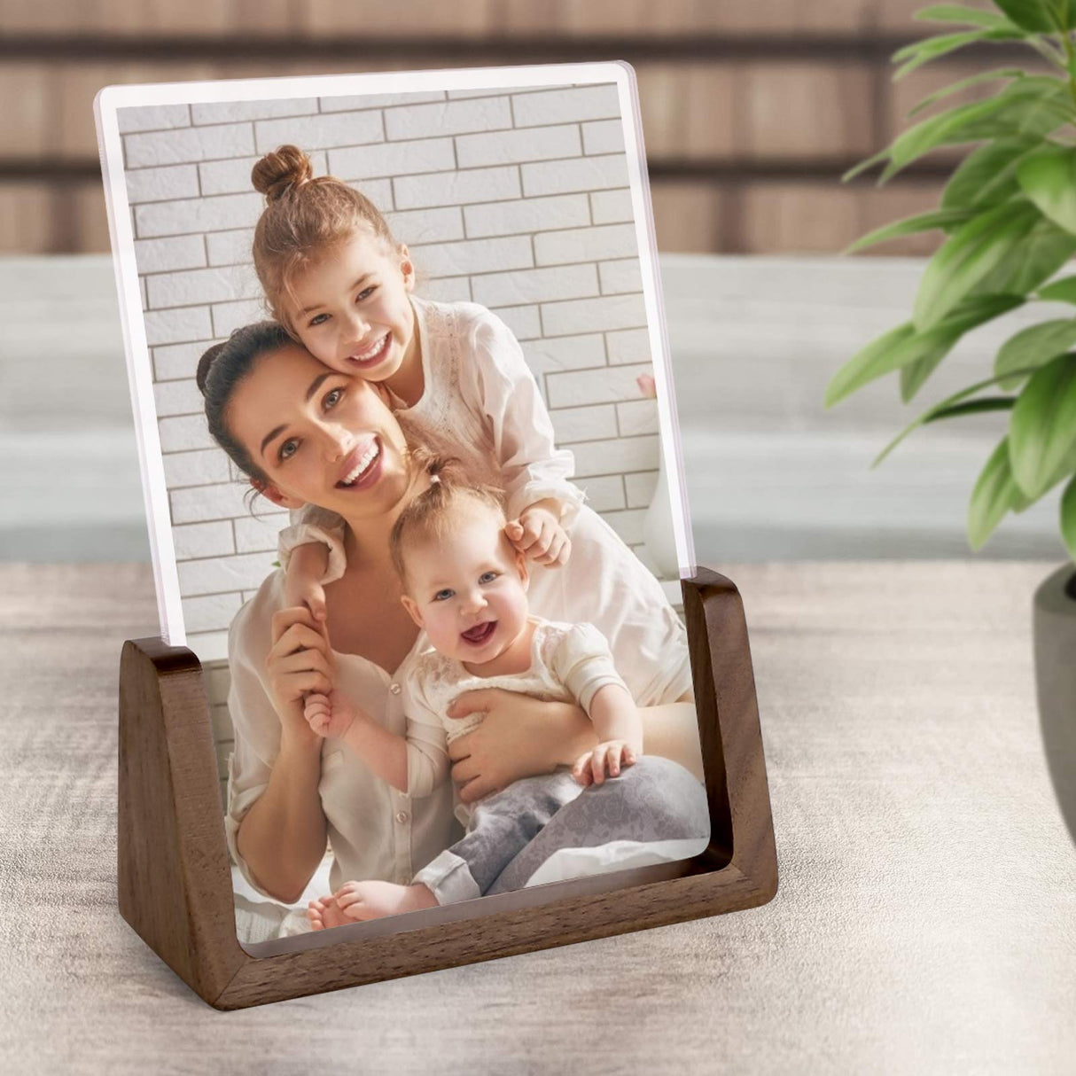 Mixoo Picture Frame 2 Pack - Rustic Wooden Photo Frames with Walnut Wood Base and High Definition Break Free Acrylic Glass Covers for Tabletop or Desktop Display (4x6 inch, Vertical + Vertical) Mixoo