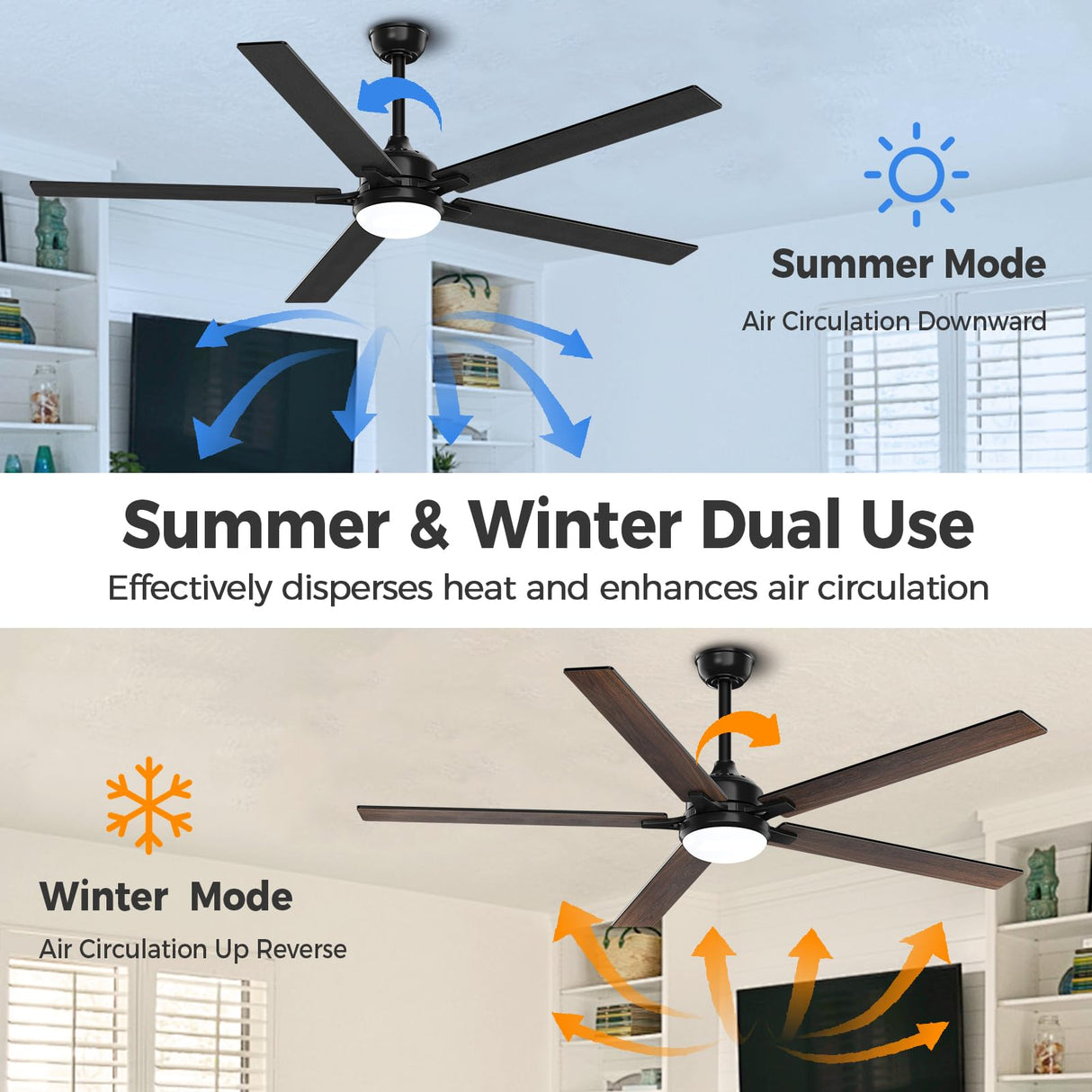 Acesal 72 Inch Ceiling Fans with Lights&App-Large Outdoor Ceiling Fan with Quiet DC Motor Dimmable 6 Speeds Timing Reversible Modern Industrial Ceiling Fan for Living Room Patio Indoor Outdoor-Black Acesal
